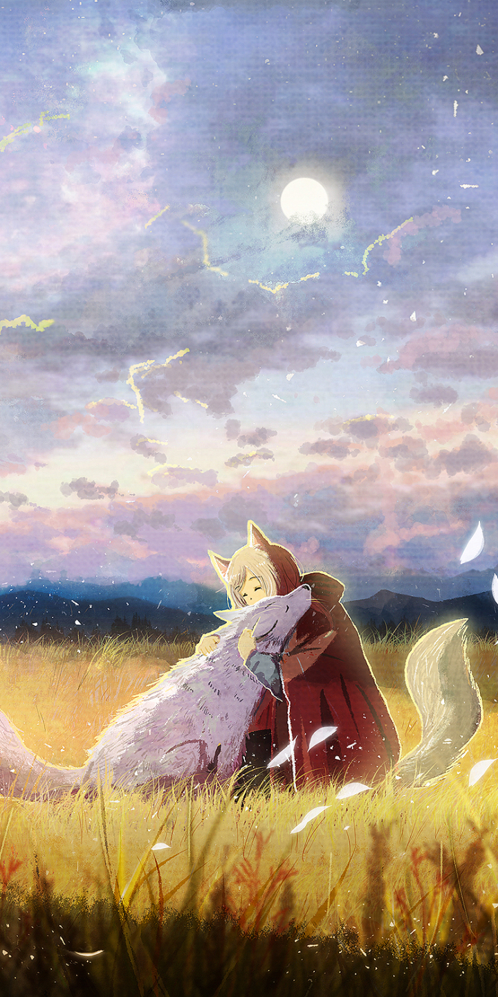 Download mobile wallpaper Anime, Wolf, Cloud, Original for free.