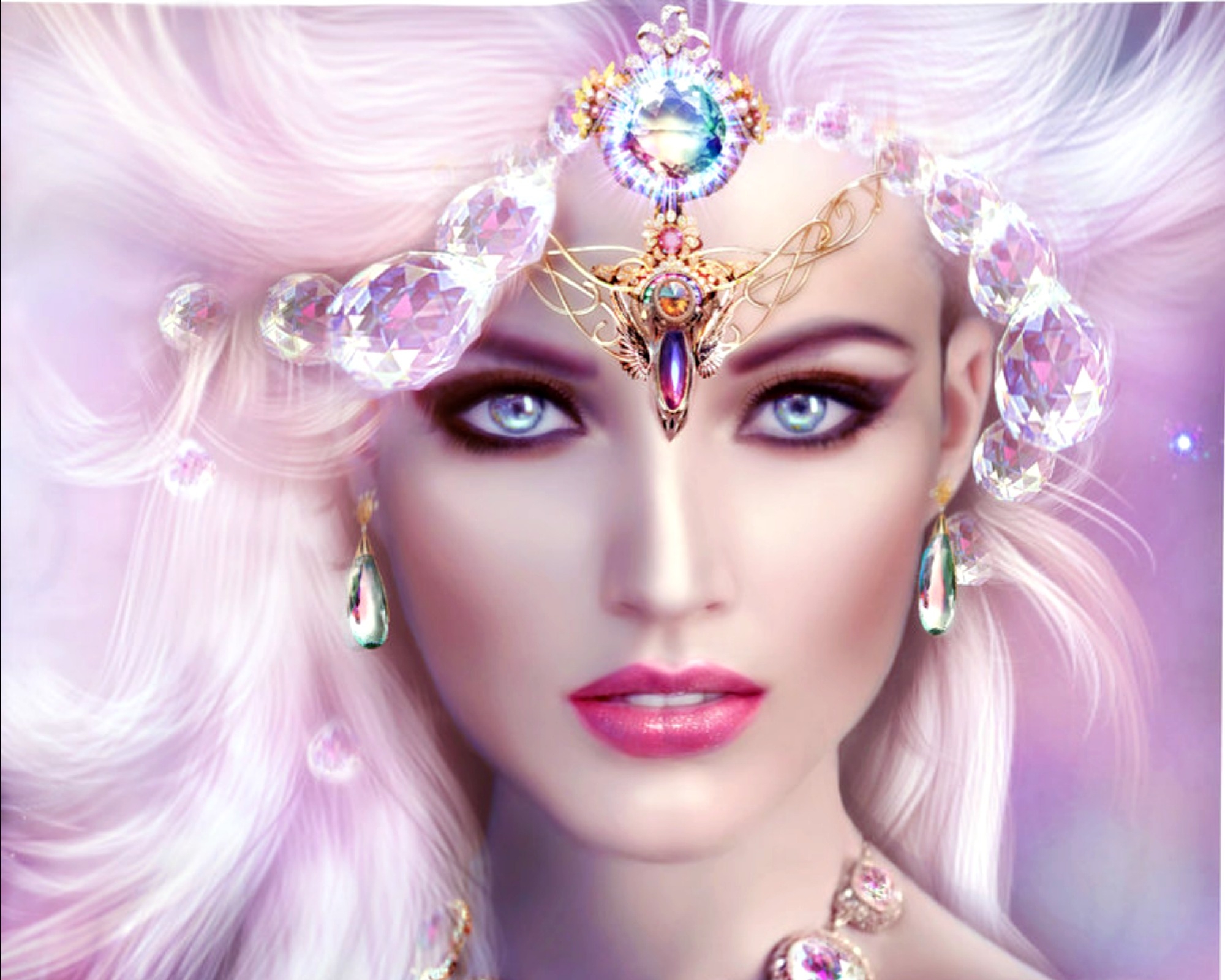 Free download wallpaper Fantasy, Jewelry, Face, Women, Blue Eyes, Lipstick on your PC desktop
