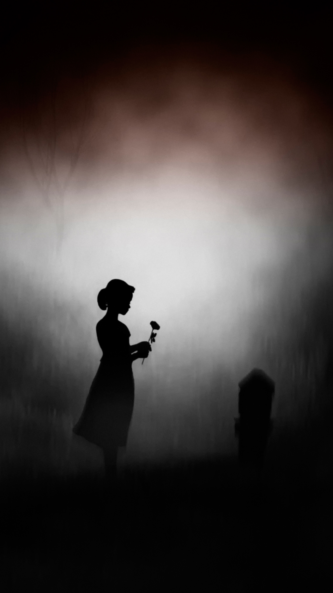 silhouette, dark, girl, little girl, tombstone, night