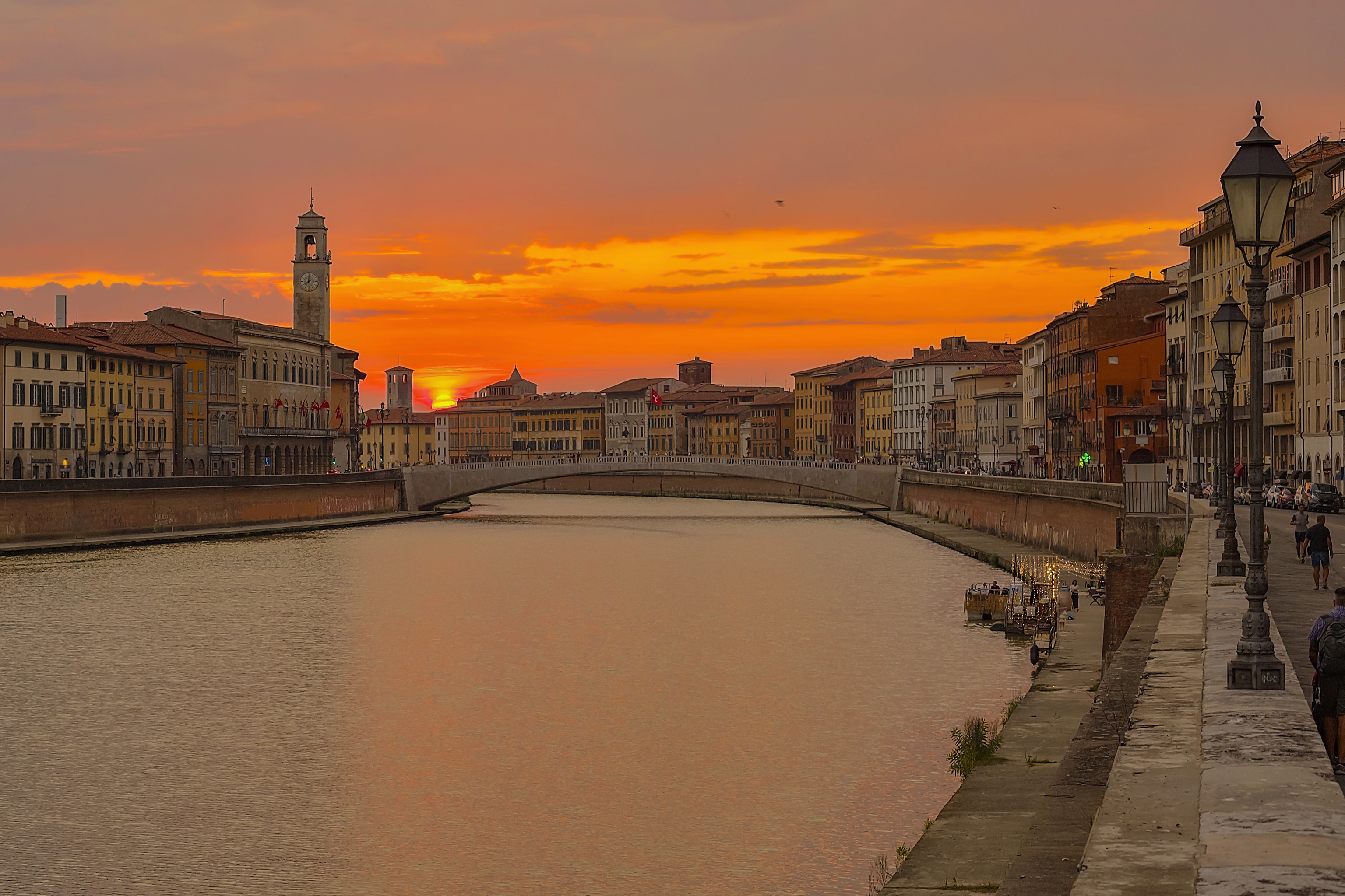 house, man made, pisa, building, italy, river, sunset, cities