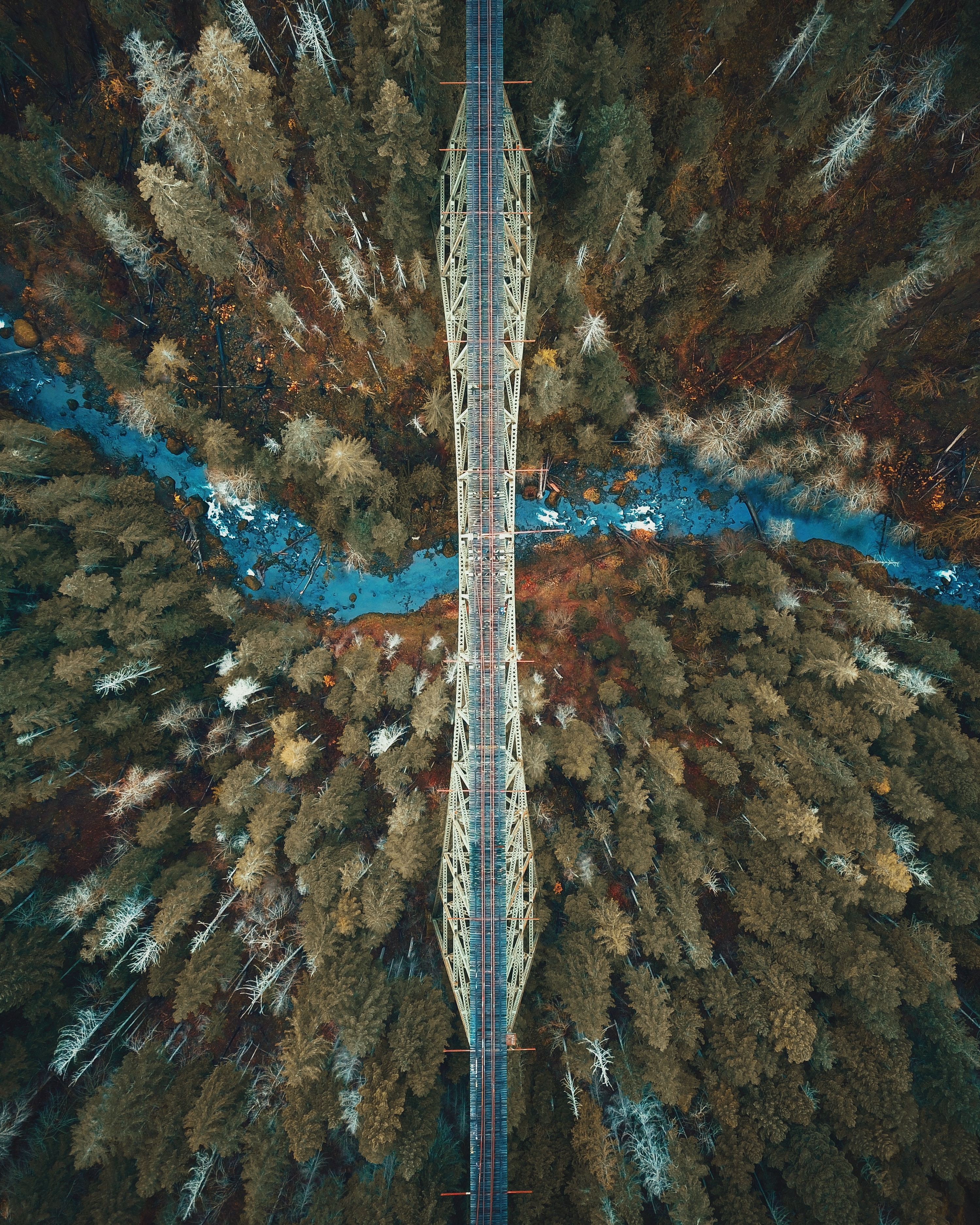 Free download wallpaper Rivers, View From Above, Miscellanea, Miscellaneous, Forest, Bridge on your PC desktop