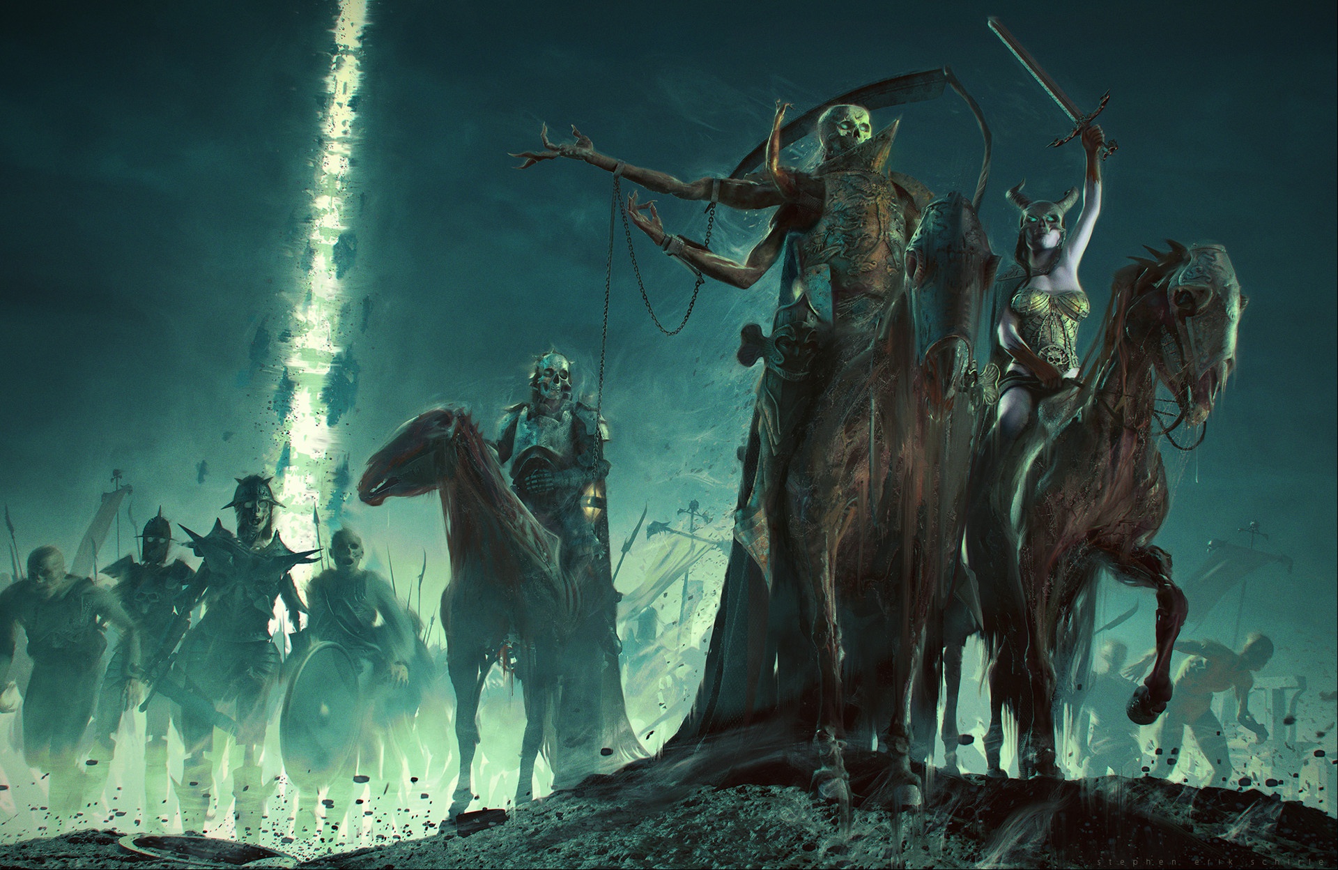 Free download wallpaper Dark, Warrior, Creature, Horse, Sword, Undead, Woman Warrior on your PC desktop