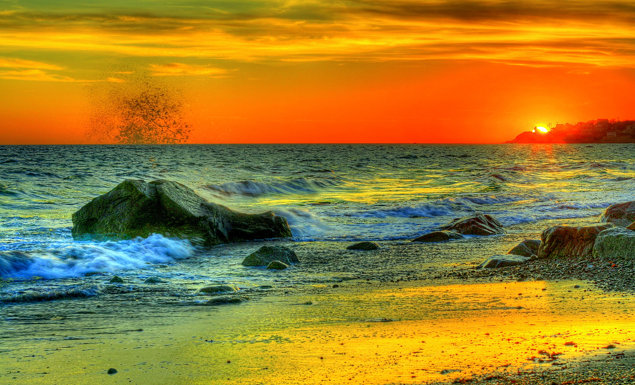 Download mobile wallpaper Sunset, Sky, Horizon, Ocean, Earth, Hdr, Orange (Color) for free.