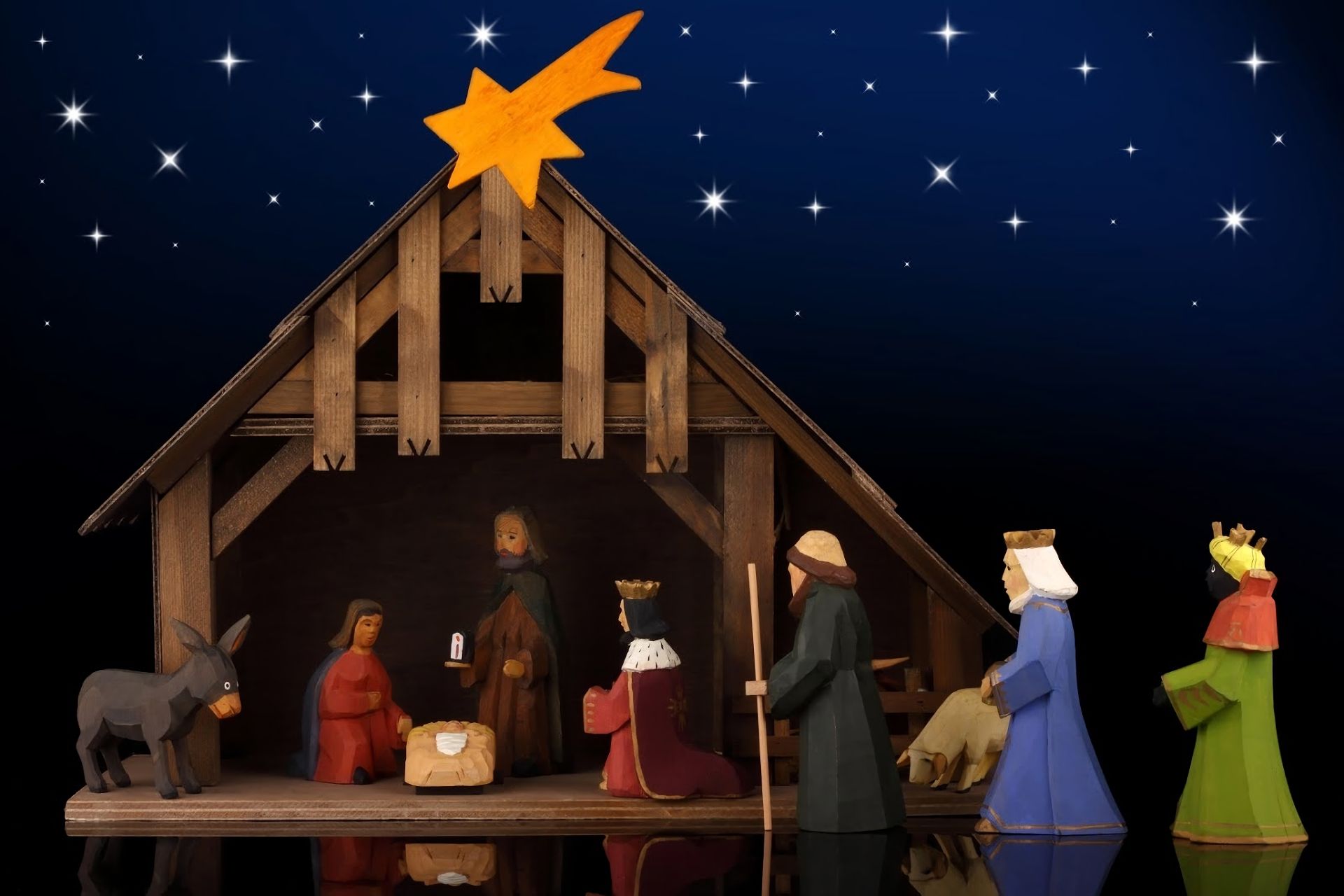 mary (mother of jesus), holiday, christmas, donkey, jesus, nativity, night, star, the three wise men