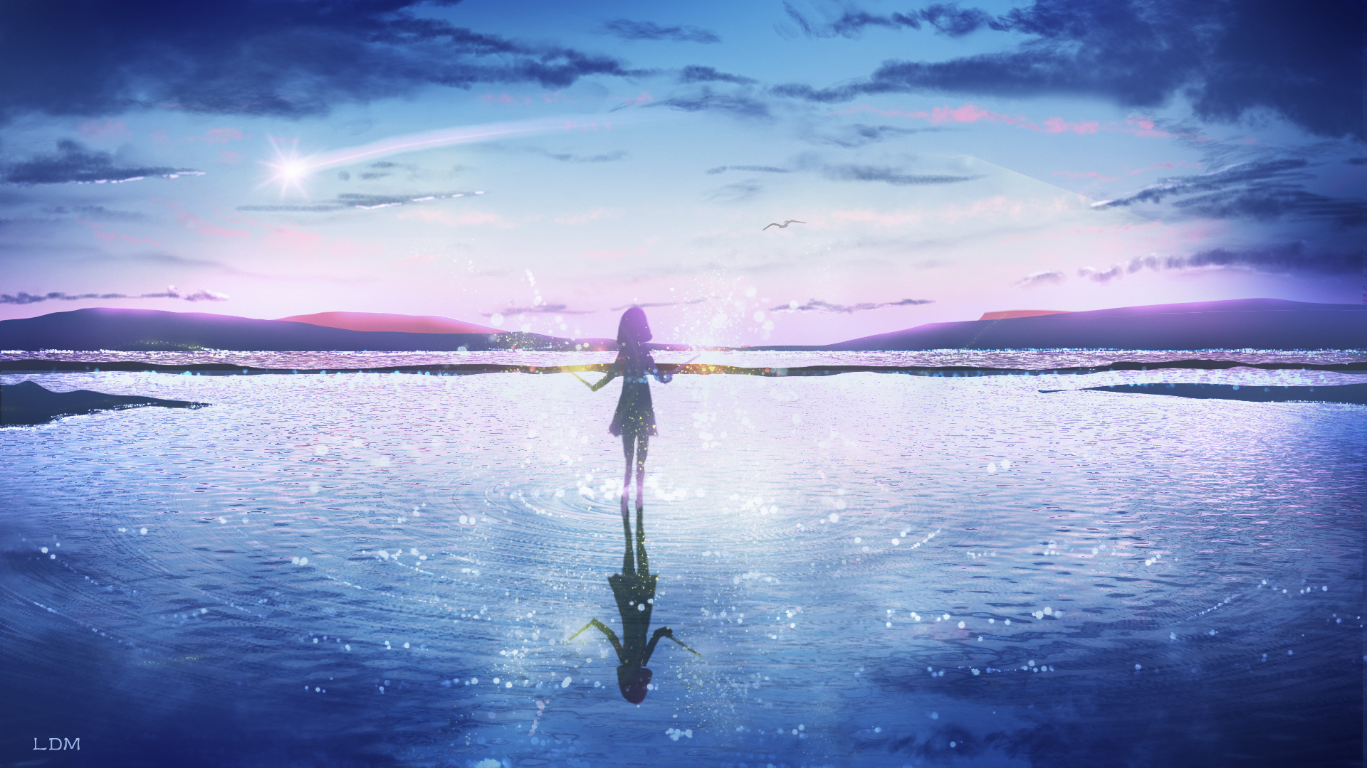 anime, original, meteor, sky, water