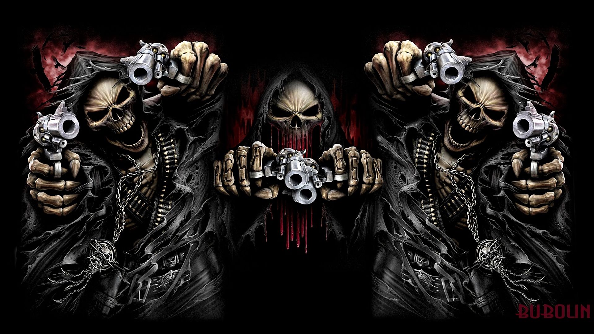 Free download wallpaper Dark, Skeleton, Grim Reaper, Gun on your PC desktop