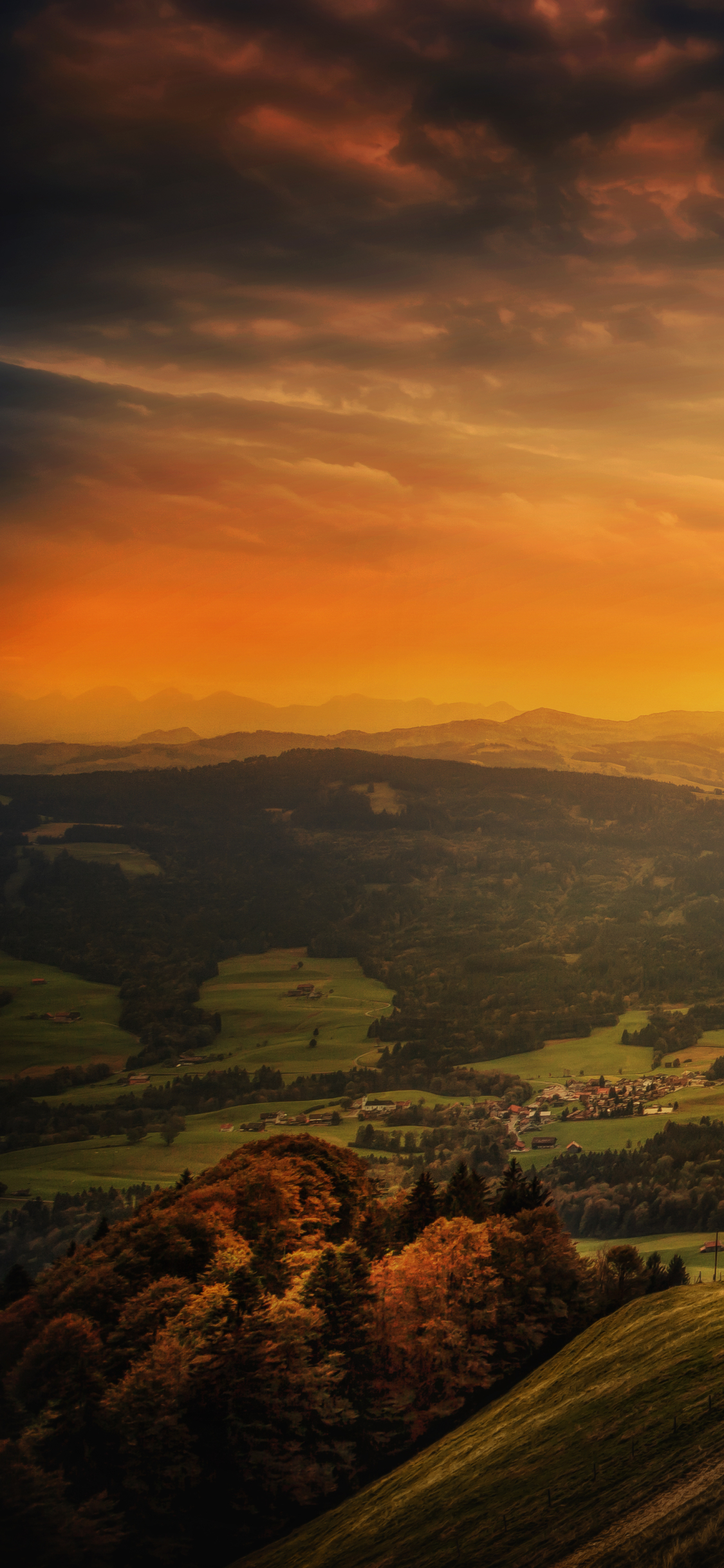 Download mobile wallpaper Landscape, Sunset, Evening, Switzerland, Hill, Valley, Photography for free.