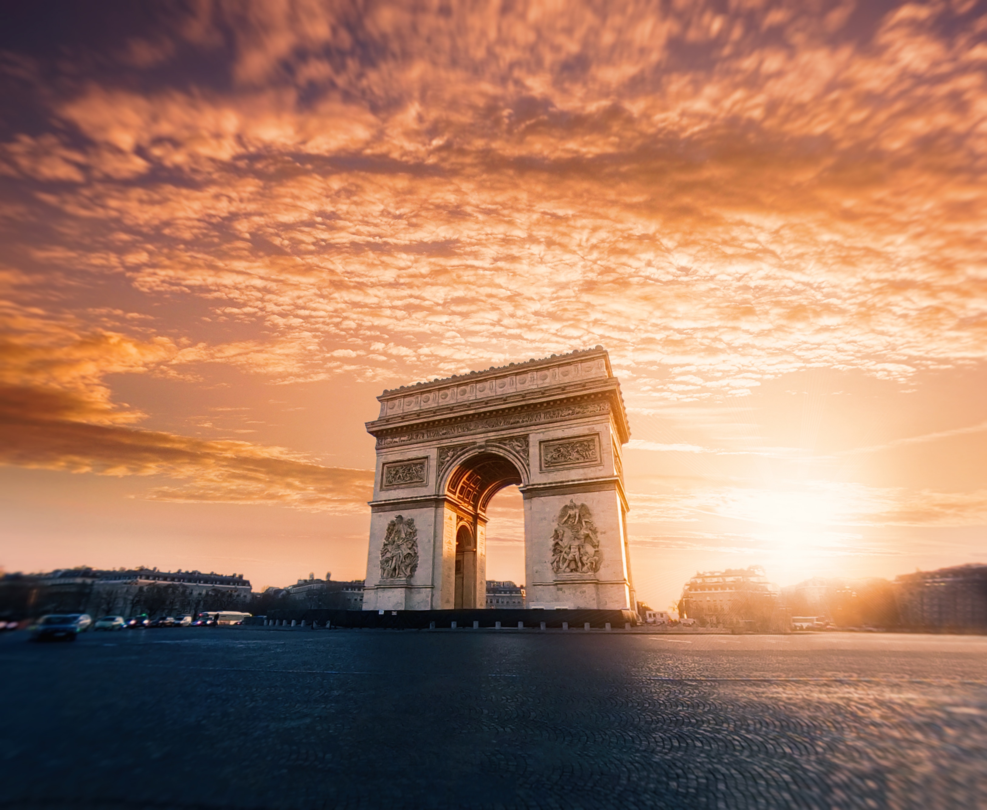 architecture, triumphal arch, paris, cities, clouds, france, arc de triomphe