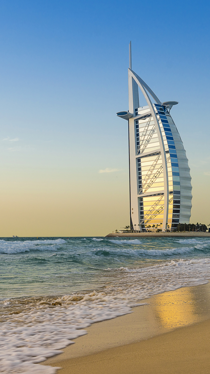 Скачати мобільні шпалери Будівля, Горизонт, Дубай, Об'єднані Арабські Емірати, Бурдж Аль Араб, Створено Людиною безкоштовно.