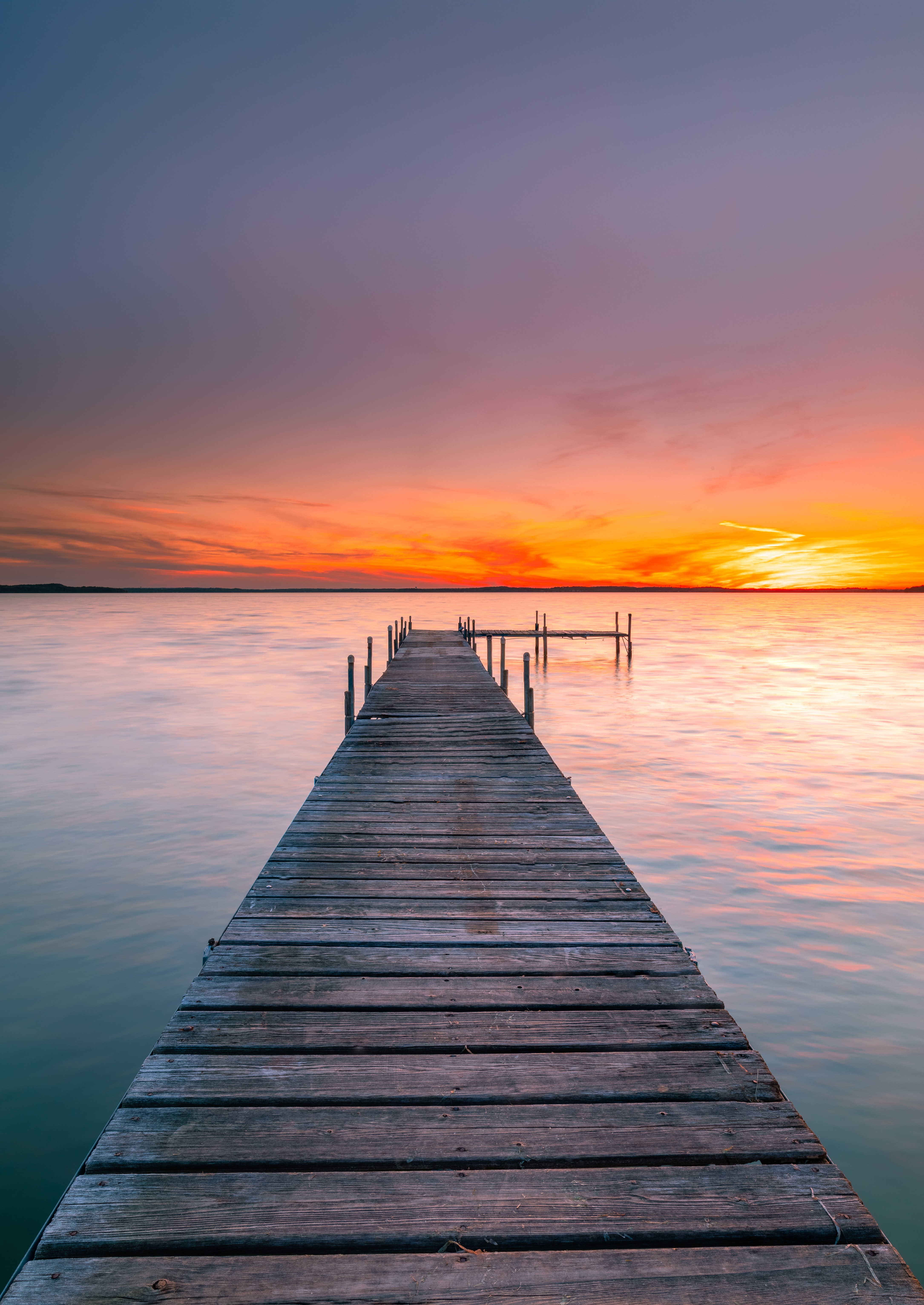 Download mobile wallpaper Horizon, Water, Sunset, Sea, Nature, Sky, Pier for free.