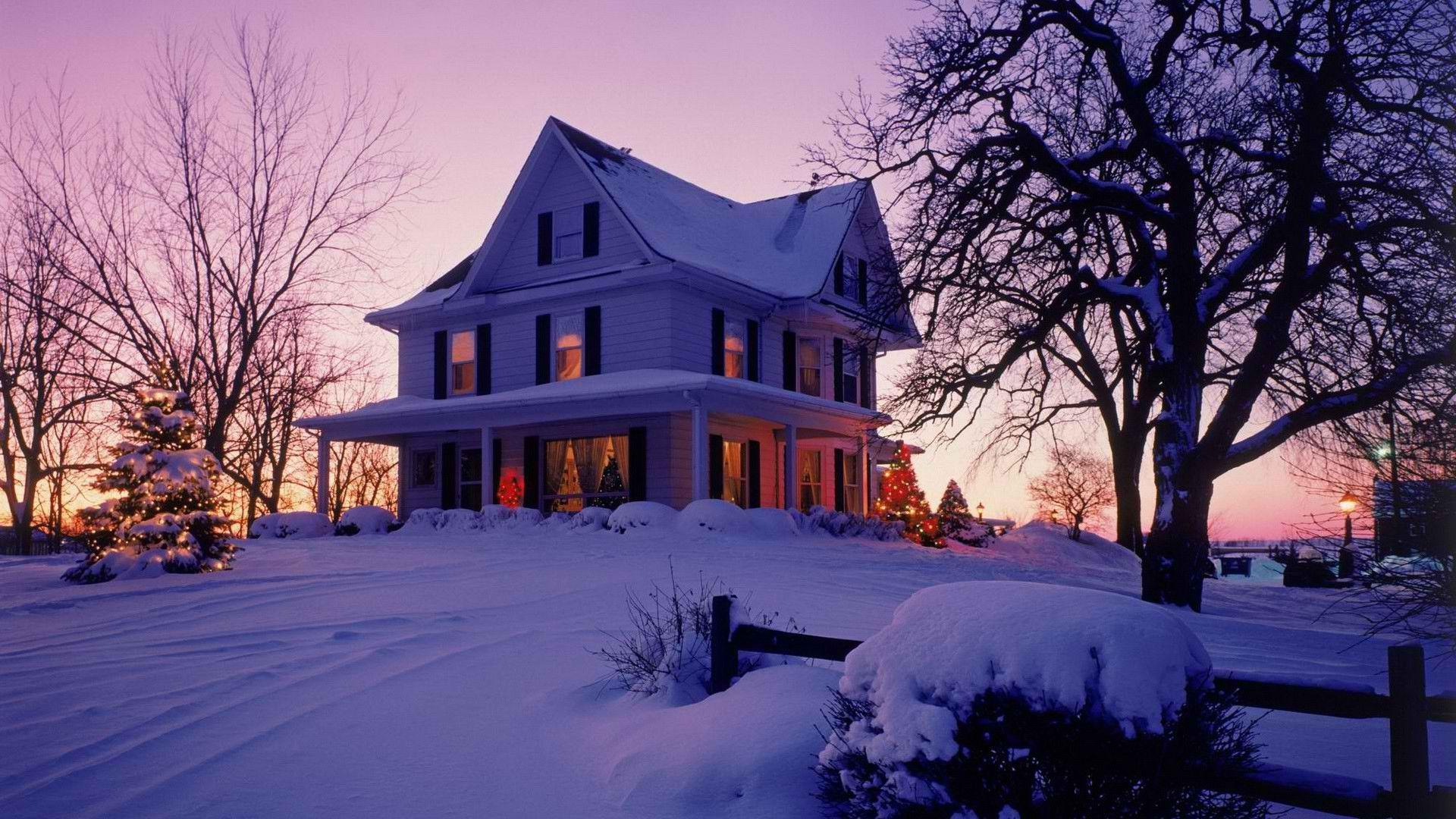 1499592 descargar fondo de pantalla hecho por el hombre, casa, nieve, puesta de sol, victoriano, invierno: protectores de pantalla e imágenes gratis