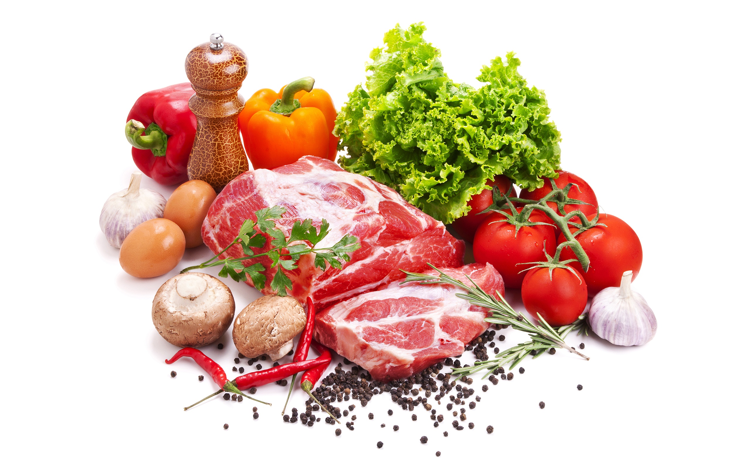 Laden Sie das Pfeffer, Fleisch, Pilz, Tomate, Nahrungsmittel, Stillleben-Bild kostenlos auf Ihren PC-Desktop herunter