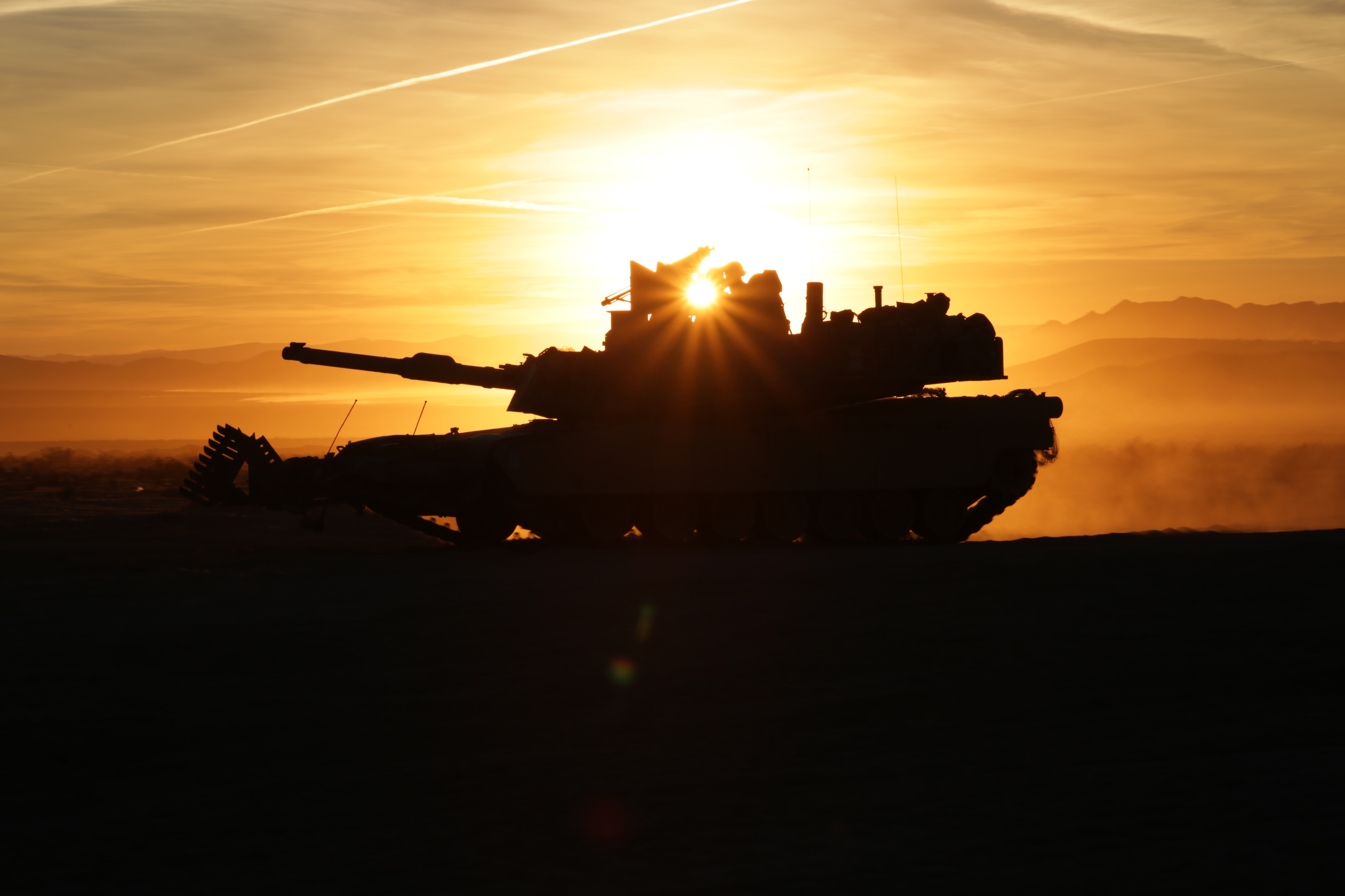 military, m1 abrams, silhouette, sunbeam, sunrise, tank, tanks