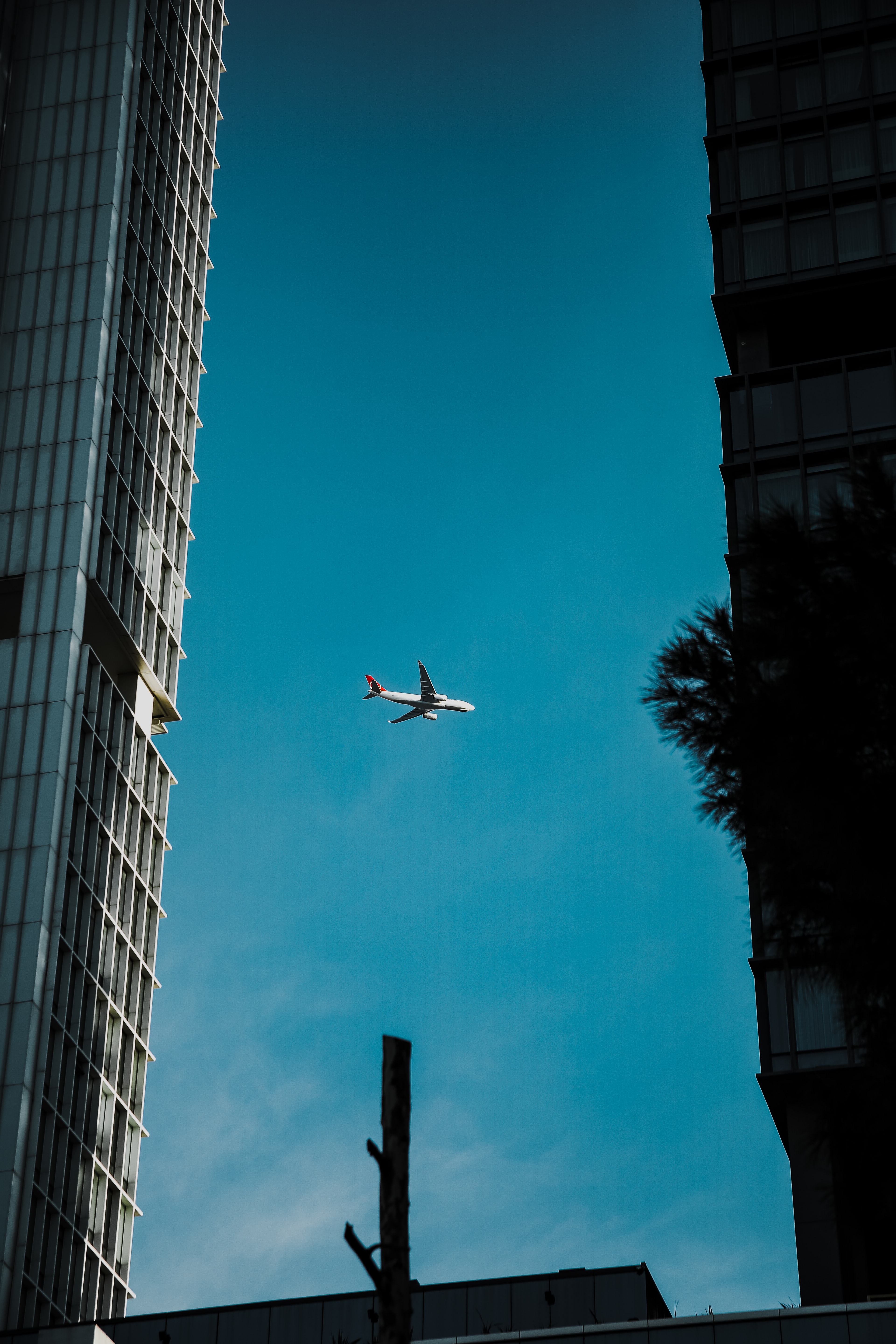 plane, bottom view, sky, architecture, building, miscellanea, miscellaneous, airplane cell phone wallpapers