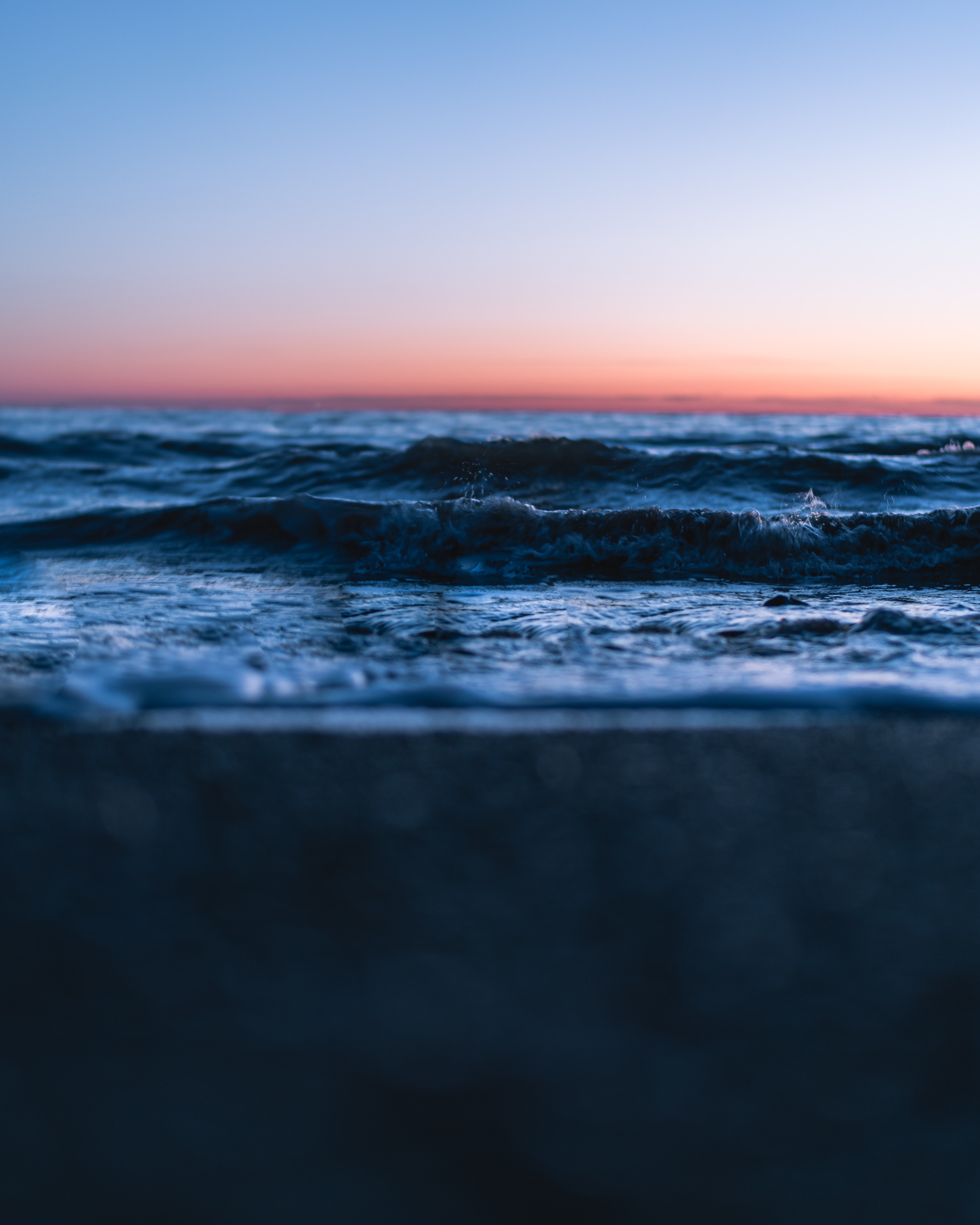 nature, sunset, waves, horizon, water surface