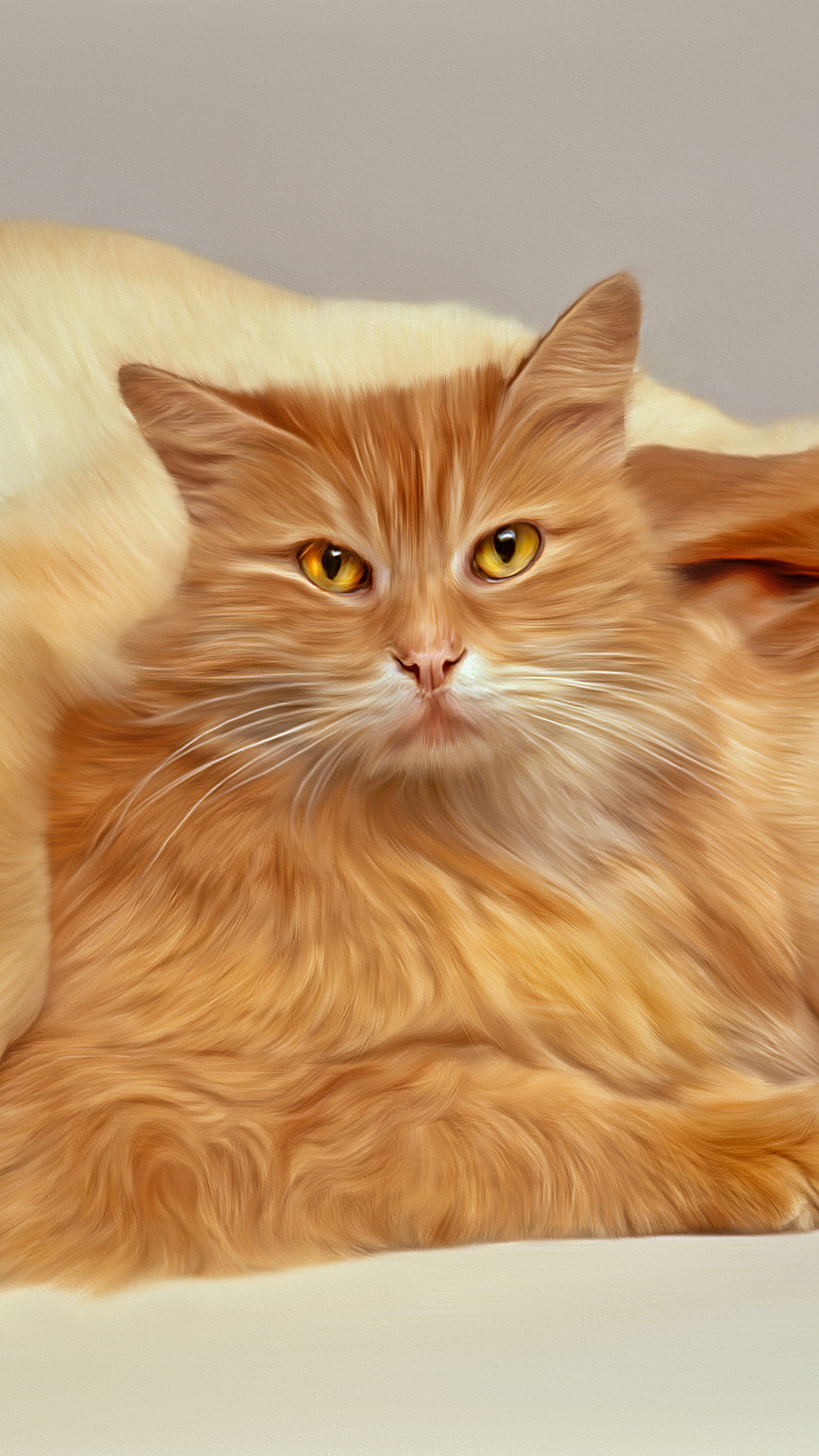 Download mobile wallpaper Cat, Dog, Animal, Golden Retriever, Hug, Cat & Dog, Oil Painting for free.
