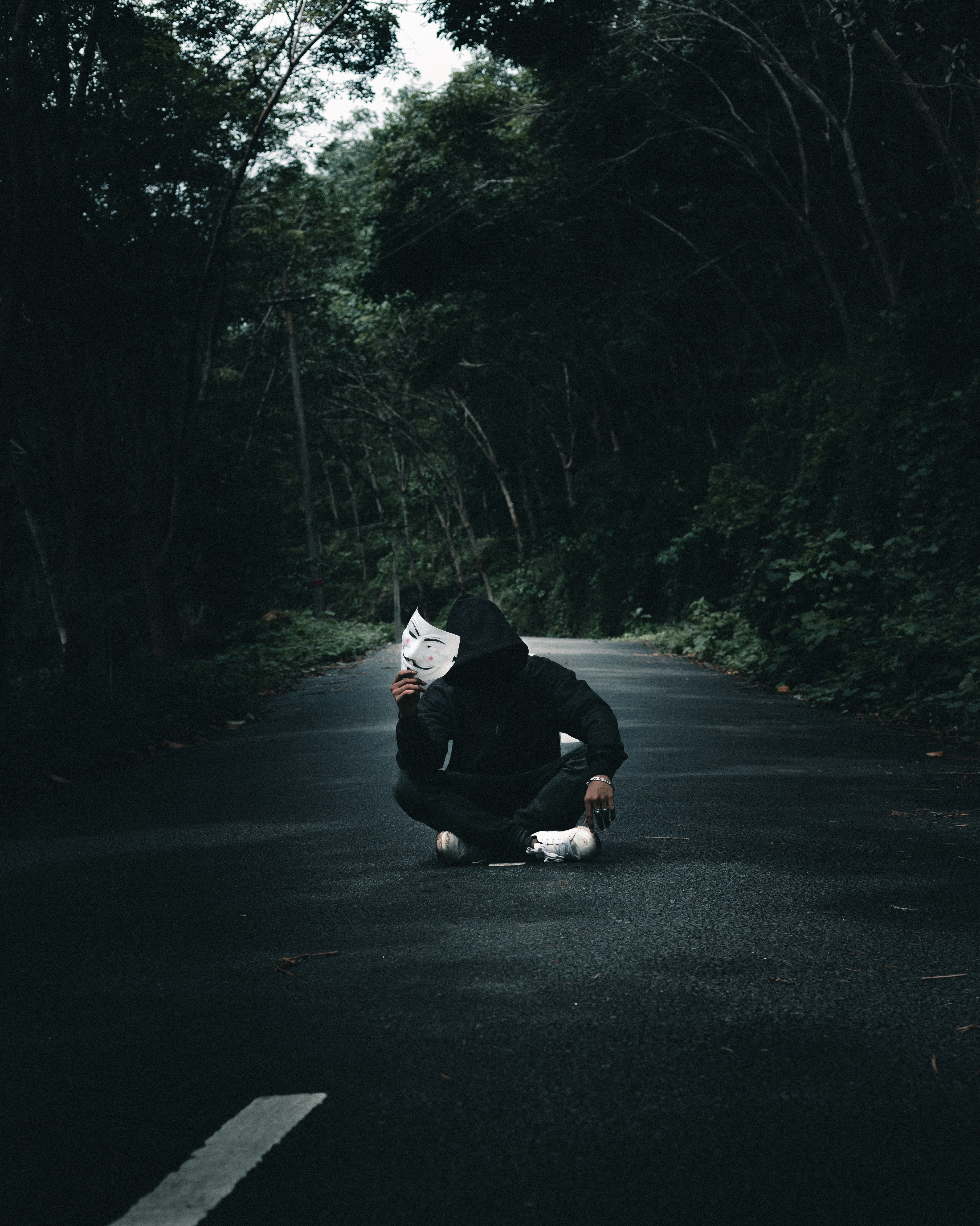anonymous, road, mask, miscellanea, miscellaneous, forest, human, person