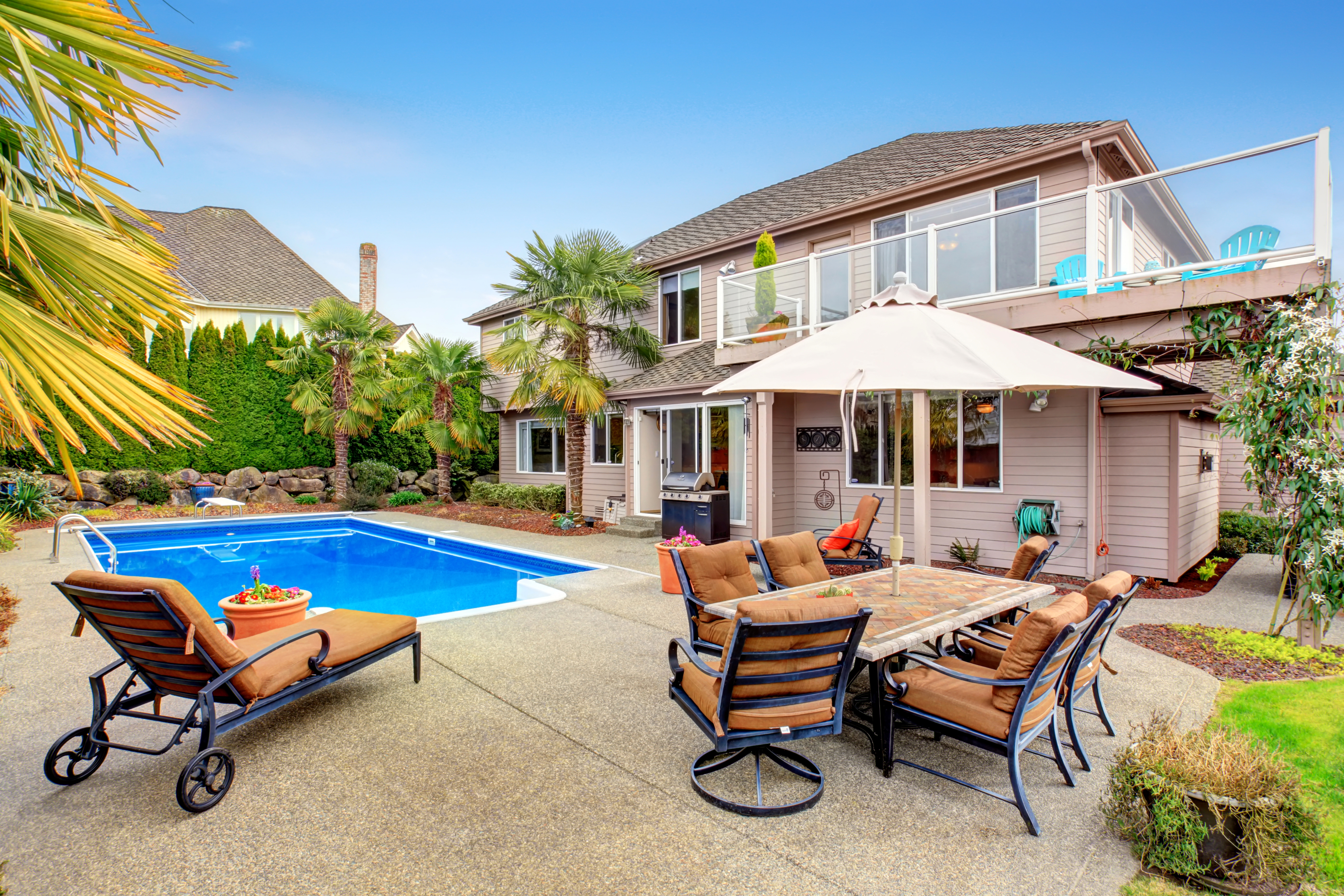Free download wallpaper Chair, House, Pool, Man Made on your PC desktop