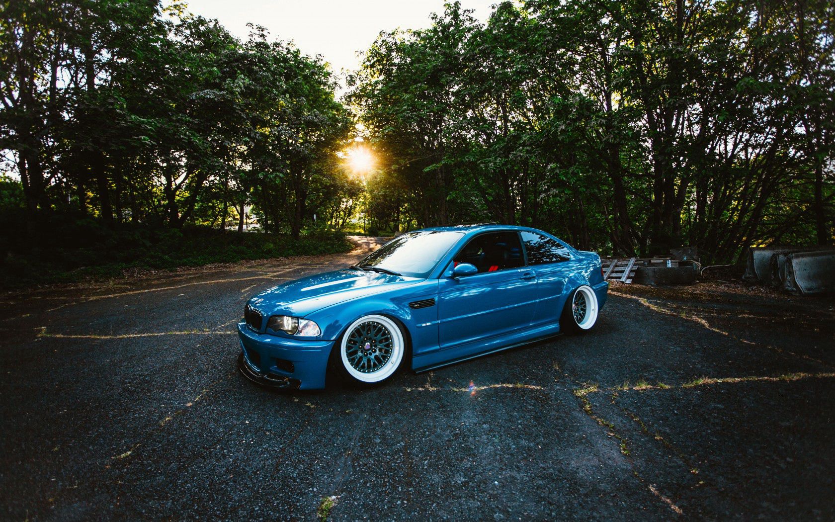 trees, bmw, cars, blue, side view, m3