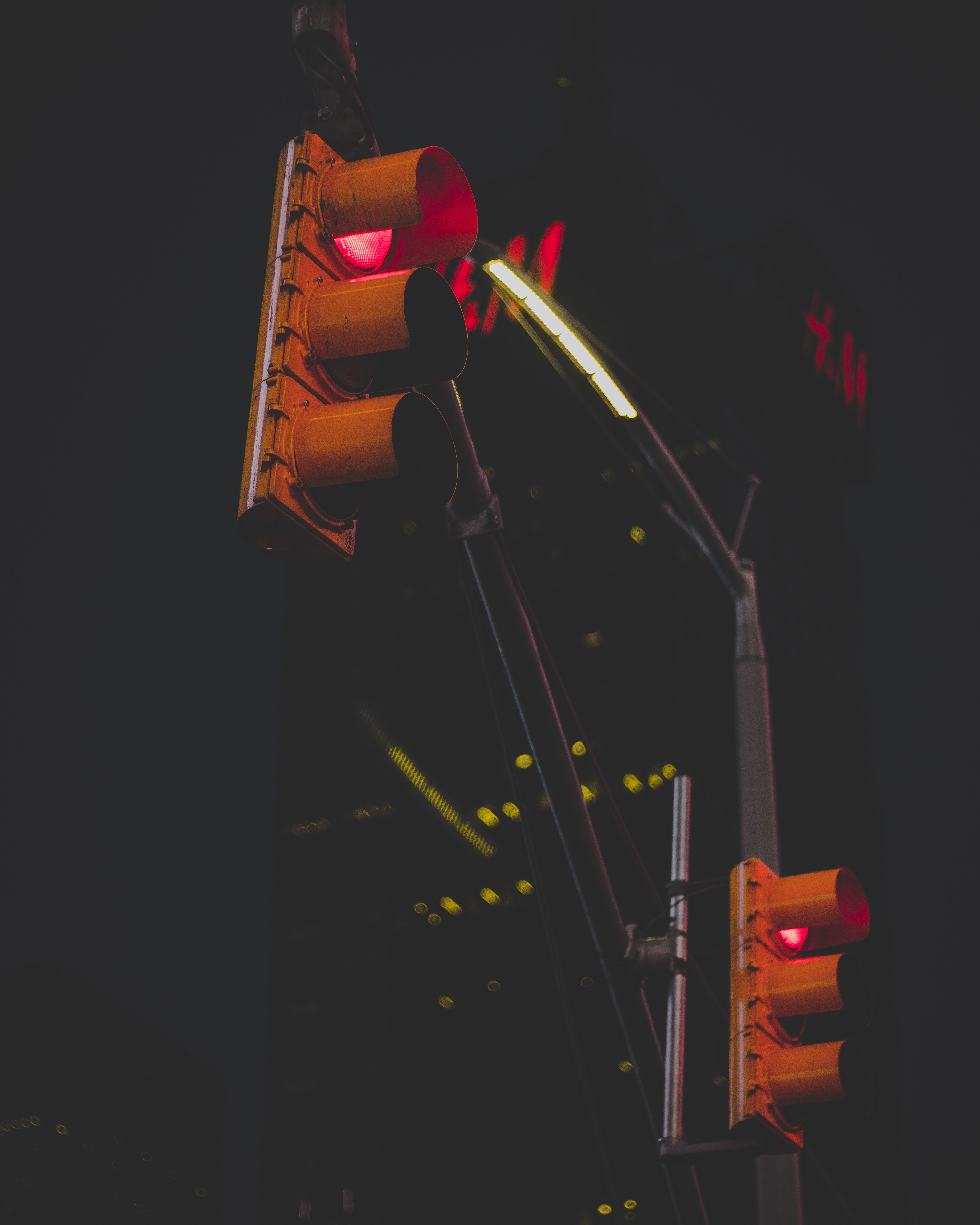 street, cities, night, pillar, post, traffic light Full HD