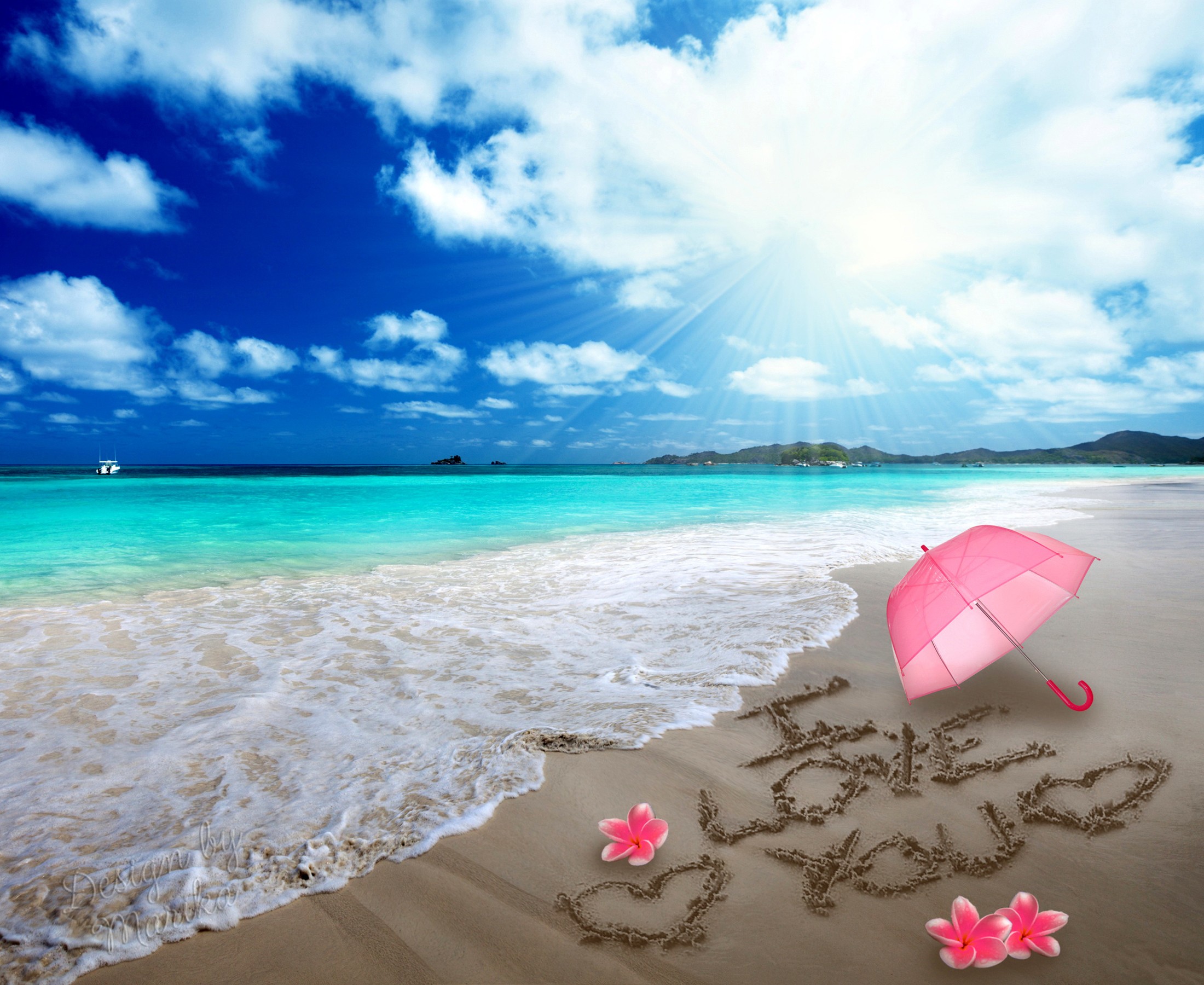 741288 скачать обои тропический, любовь, фотографии, пляж, плюмерия, океан, пинк, солнечный свет, бирюзовый, зонтики - заставки и картинки бесплатно