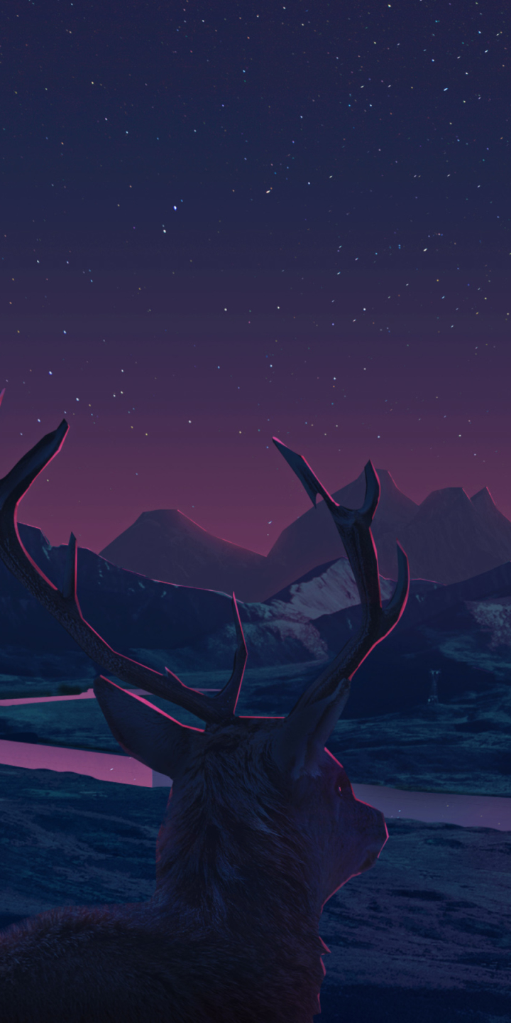 Download mobile wallpaper Fantasy, Sunset, Night, Deer, Fantasy Animals for free.