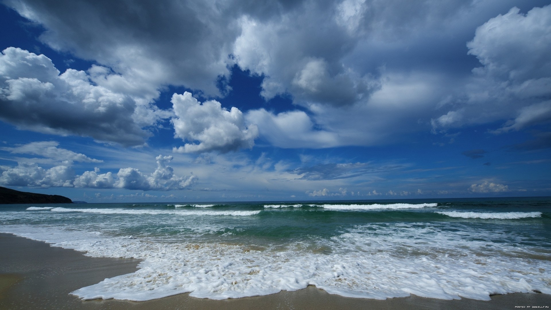 Handy-Wallpaper Waves, Sky, Clouds, Landschaft, Sea kostenlos herunterladen.