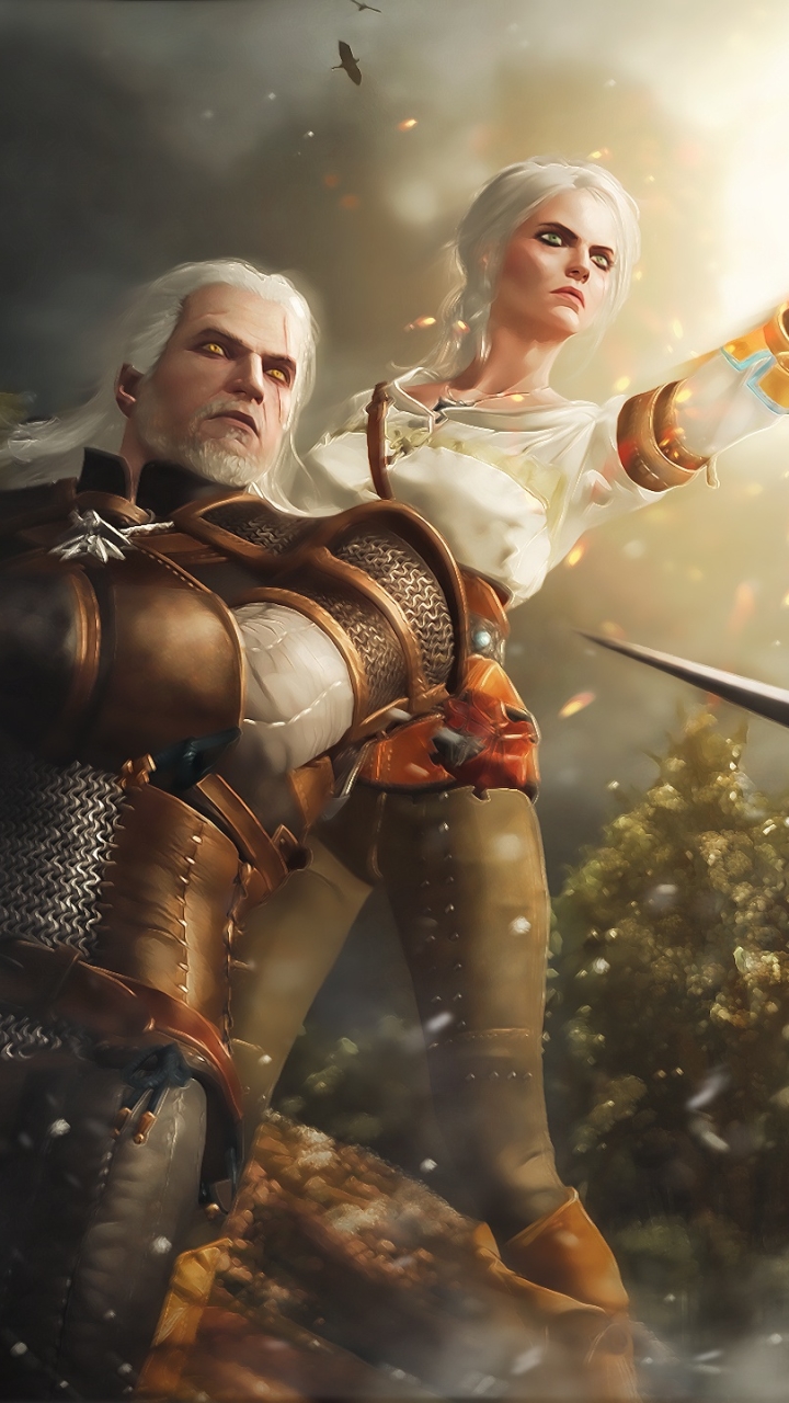 Download mobile wallpaper Warrior, Sorcerer, Video Game, White Hair, The Witcher, Geralt Of Rivia, The Witcher 3: Wild Hunt, Ciri (The Witcher) for free.