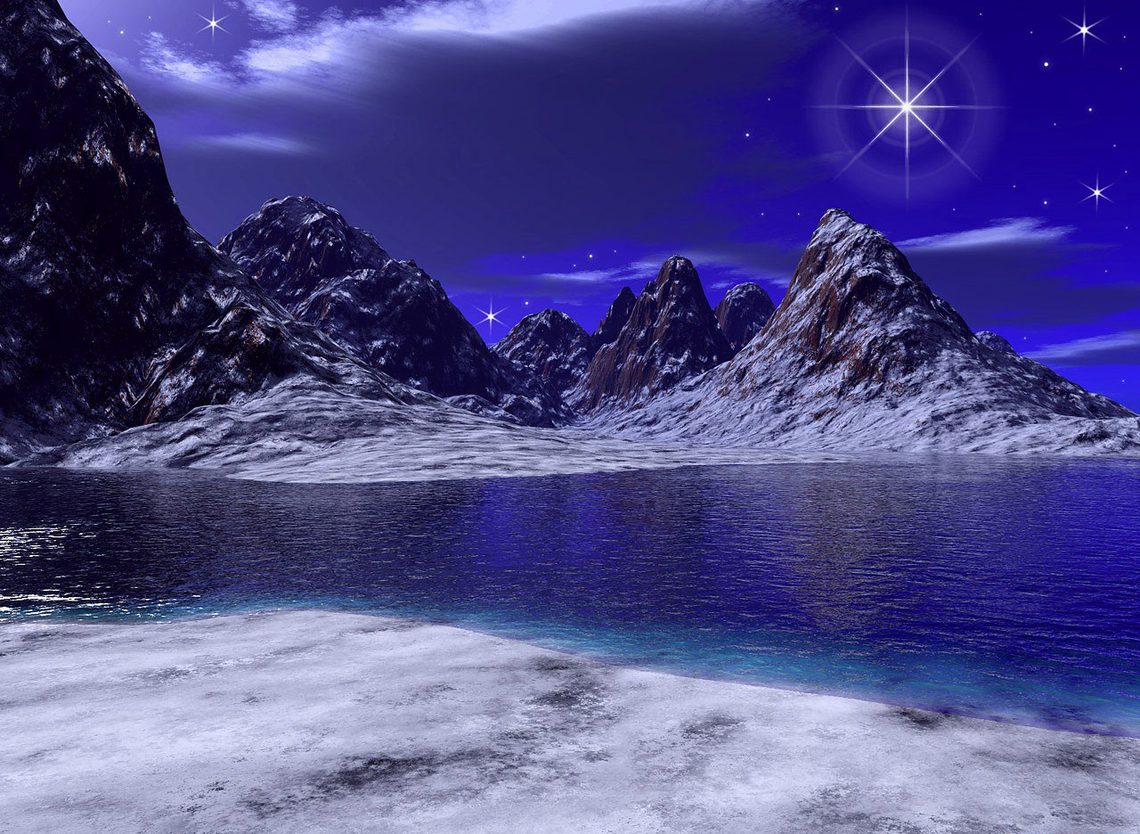 Download mobile wallpaper Landscape, Stars, Mountains, Sea, Night for free.