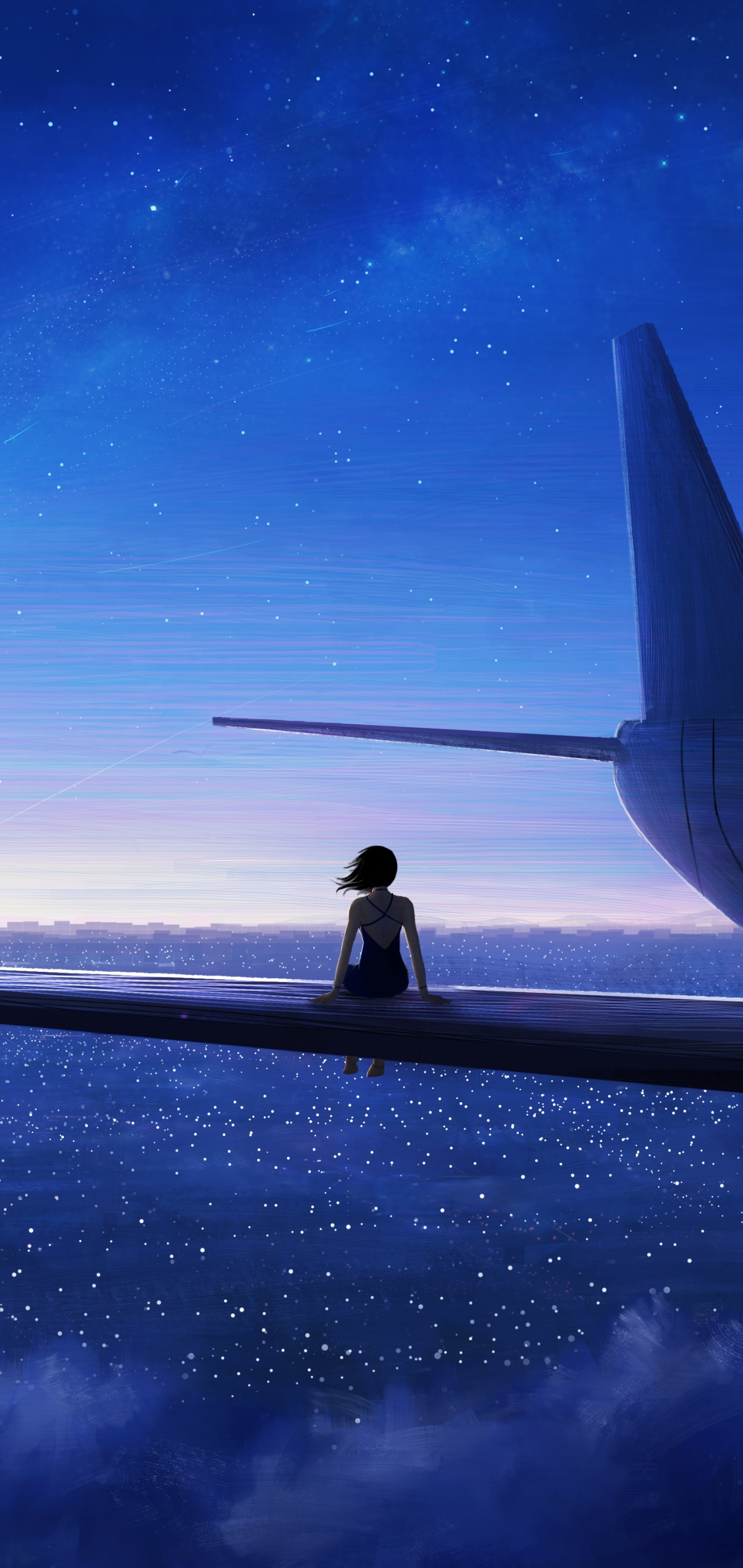 Download mobile wallpaper Anime, Sky, Starry Sky, Original, Shooting Star for free.