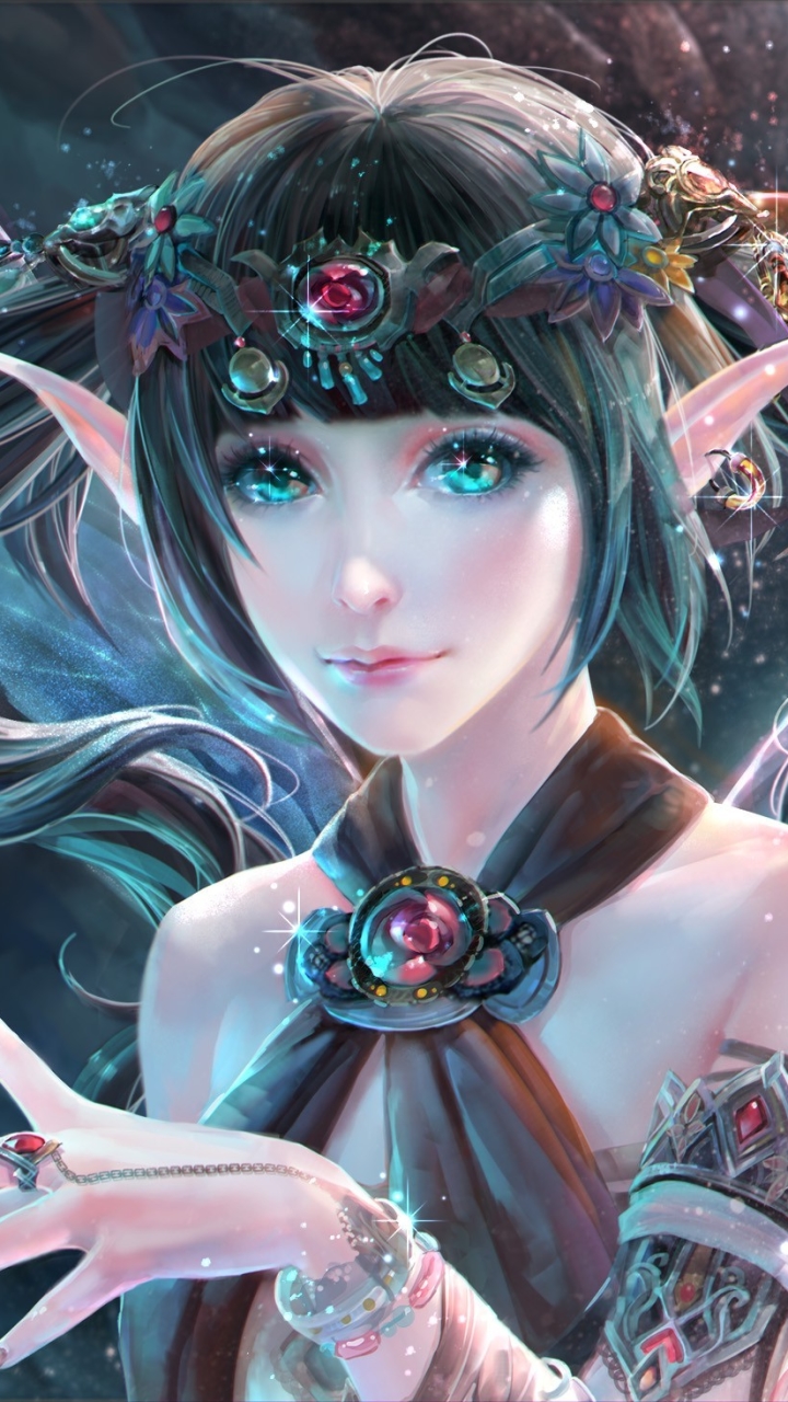 Download mobile wallpaper Fantasy, Elf, Fairy, Blue Eyes, Pointed Ears for free.