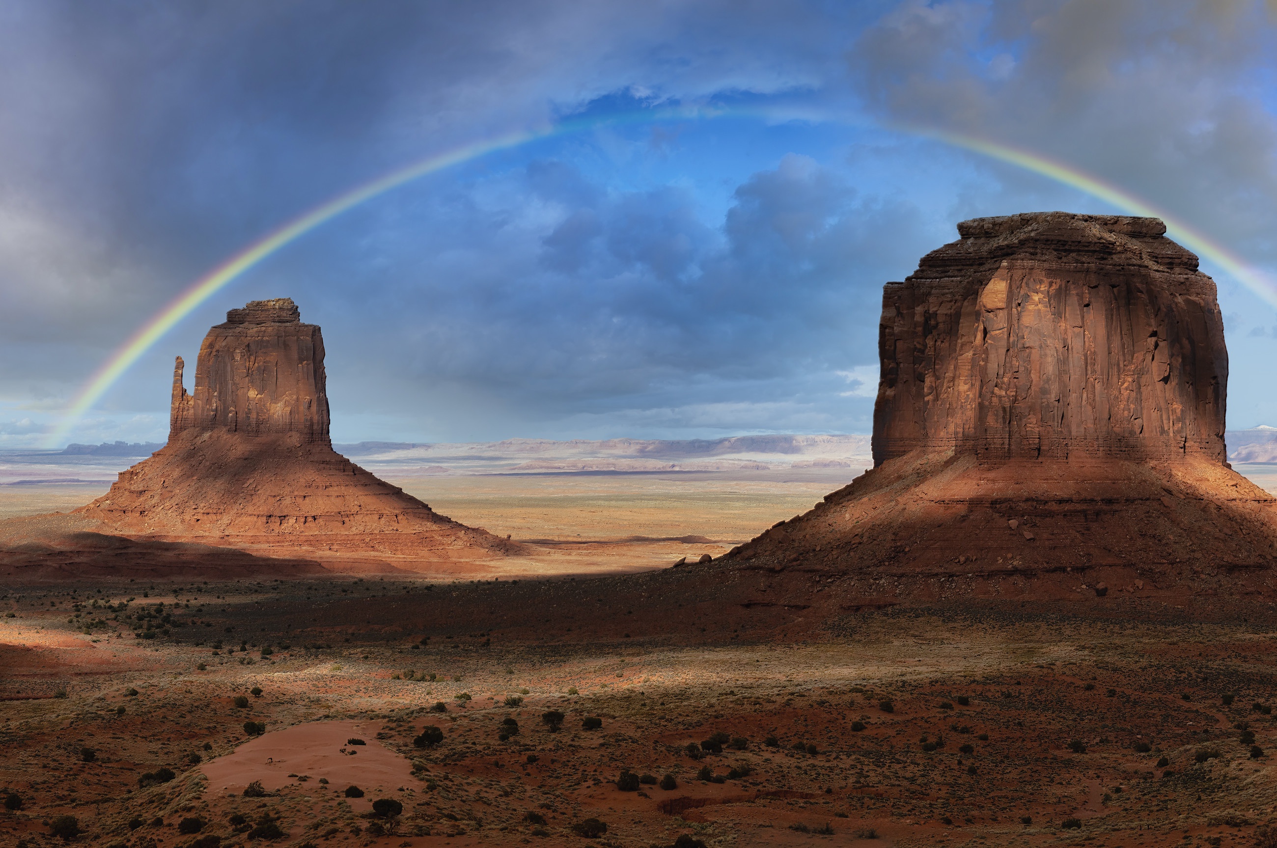 Download mobile wallpaper Landscape, Nature, Desert, Rainbow, Earth, Arizona, Monument Valley for free.