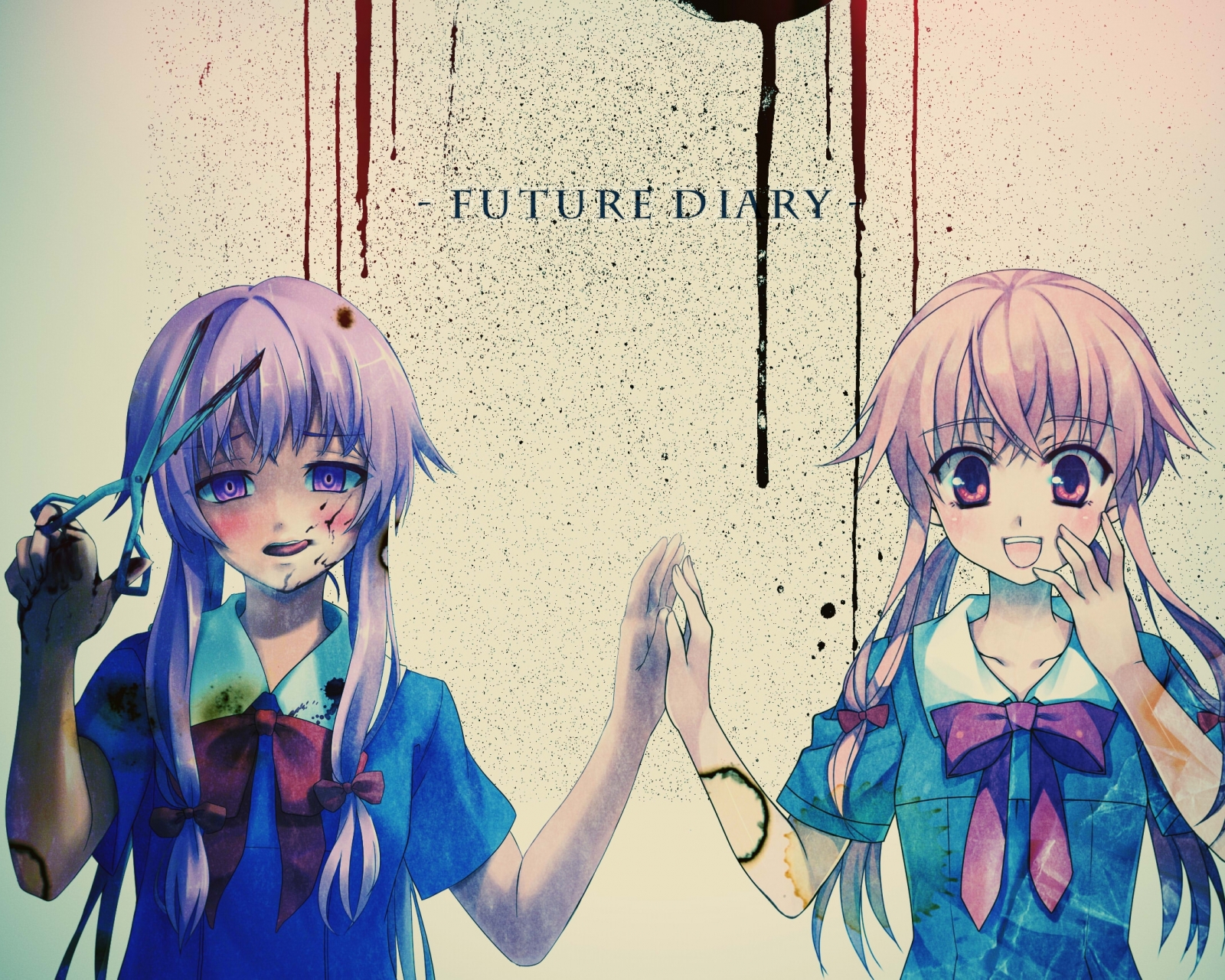anime, mirai nikki, pink hair, school uniform, future diary, yuno gasai, blood, yandere