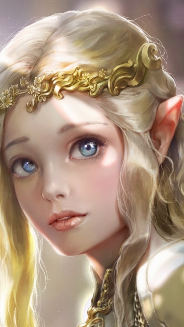 Download mobile wallpaper Fantasy, Blonde, Face, Elf, Blue Eyes, Pointed Ears for free.