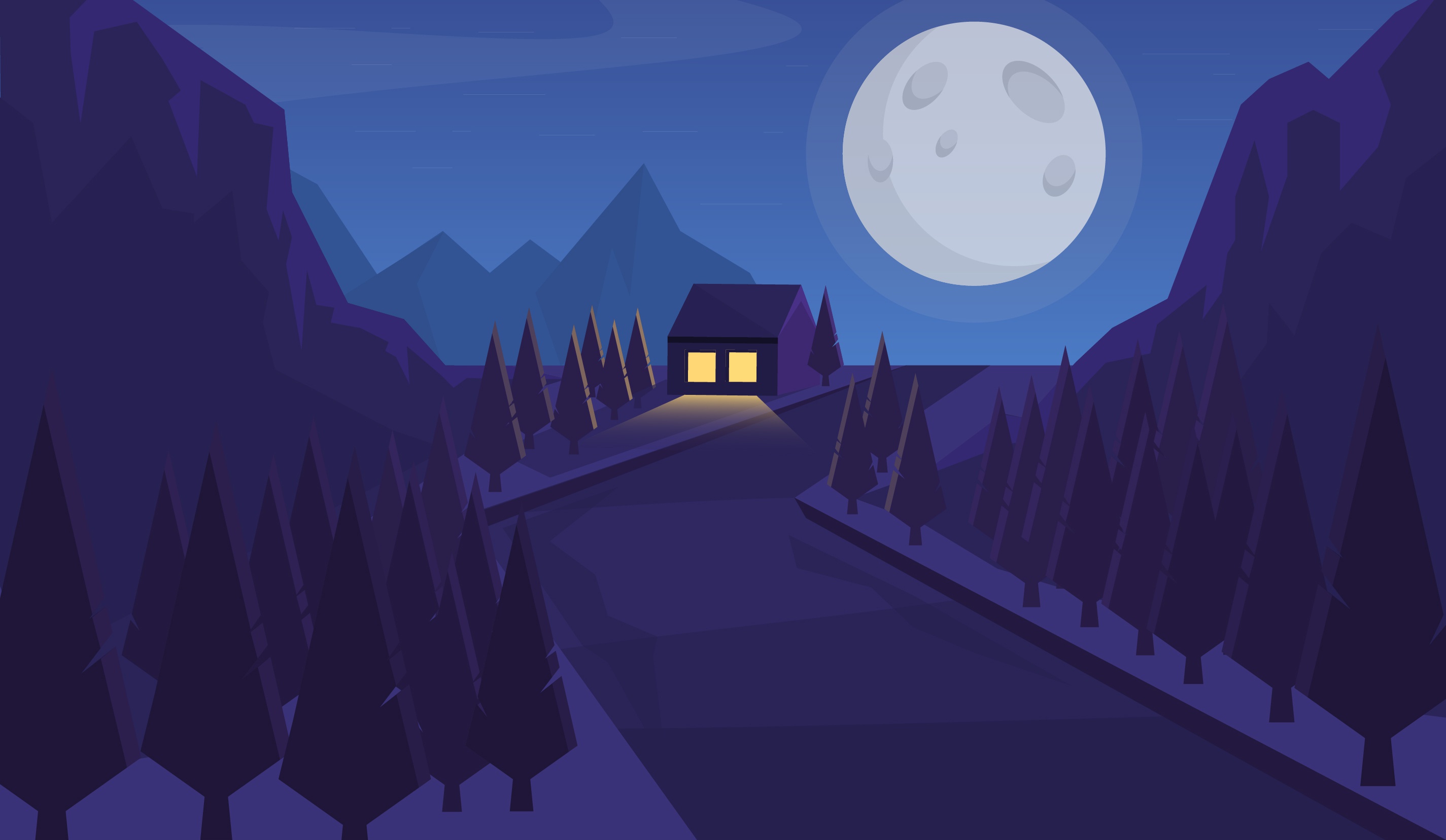 Download mobile wallpaper Night, Moon, Road, Artistic for free.