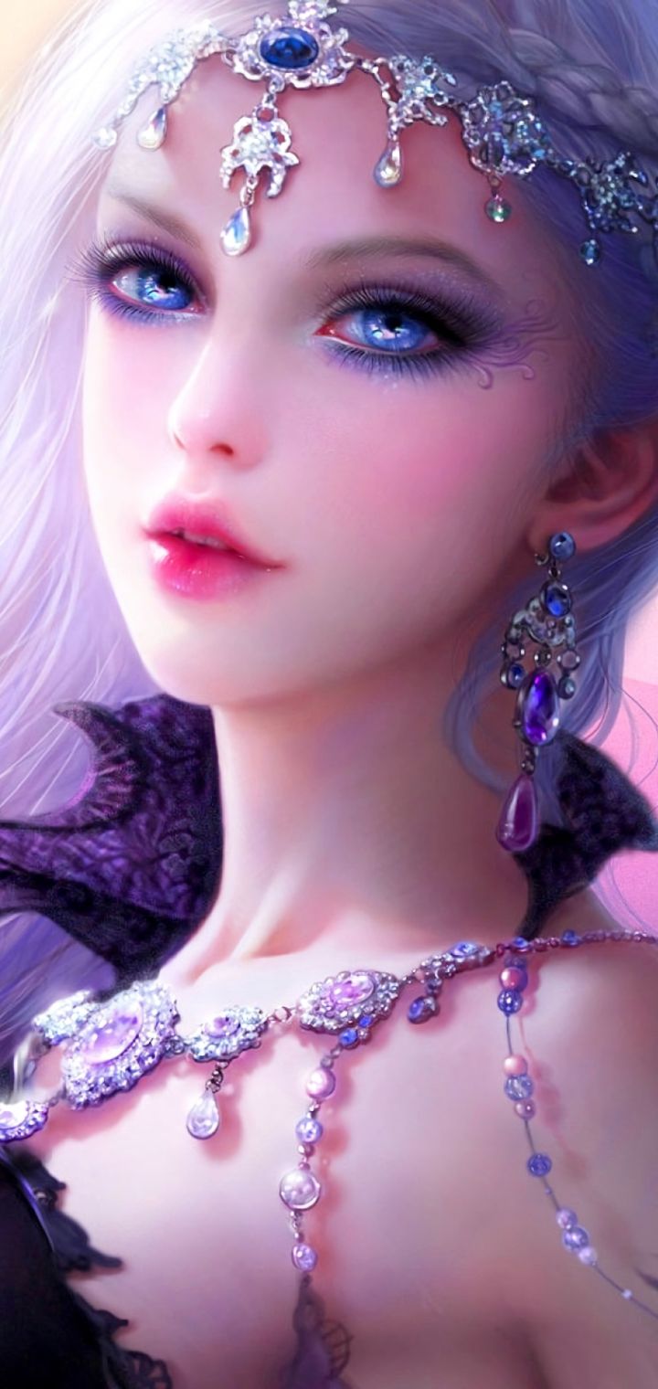 Download mobile wallpaper Fantasy, Jewelry, Face, Women, Blue Eyes, Witch for free.