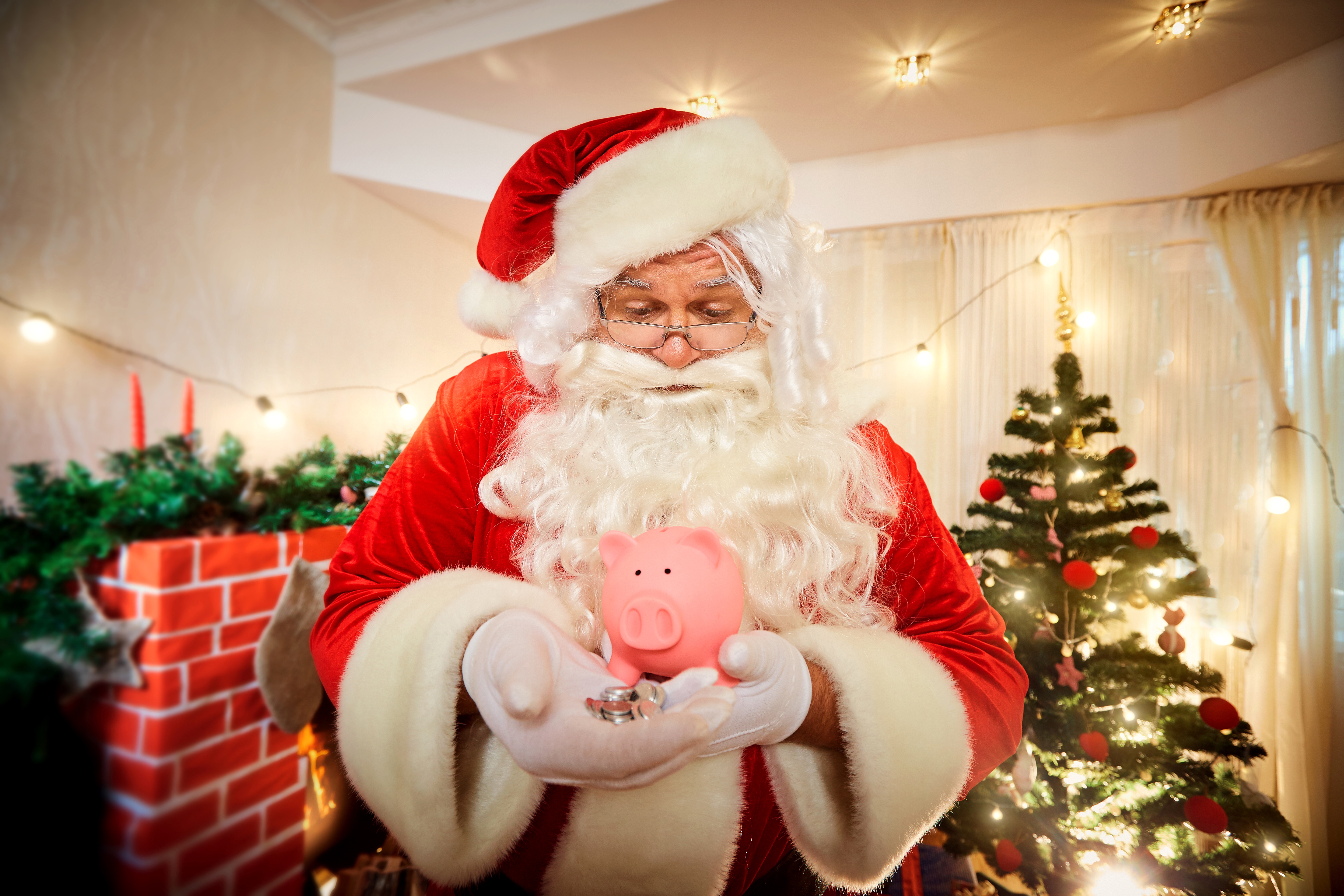 holiday, christmas, piggy bank, santa