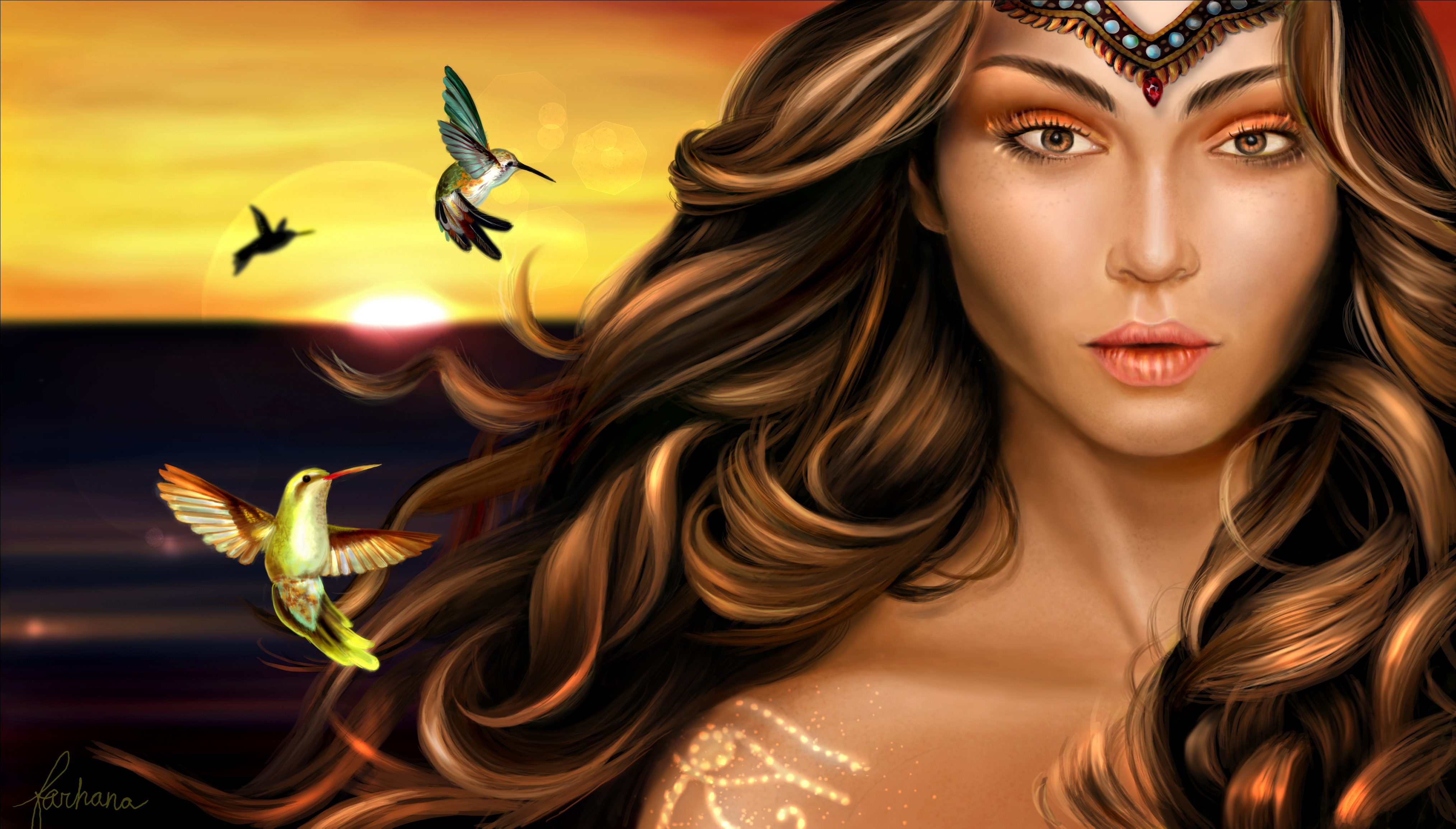 Download mobile wallpaper Fantasy, Women, Hummingbird, Egyptian for free.