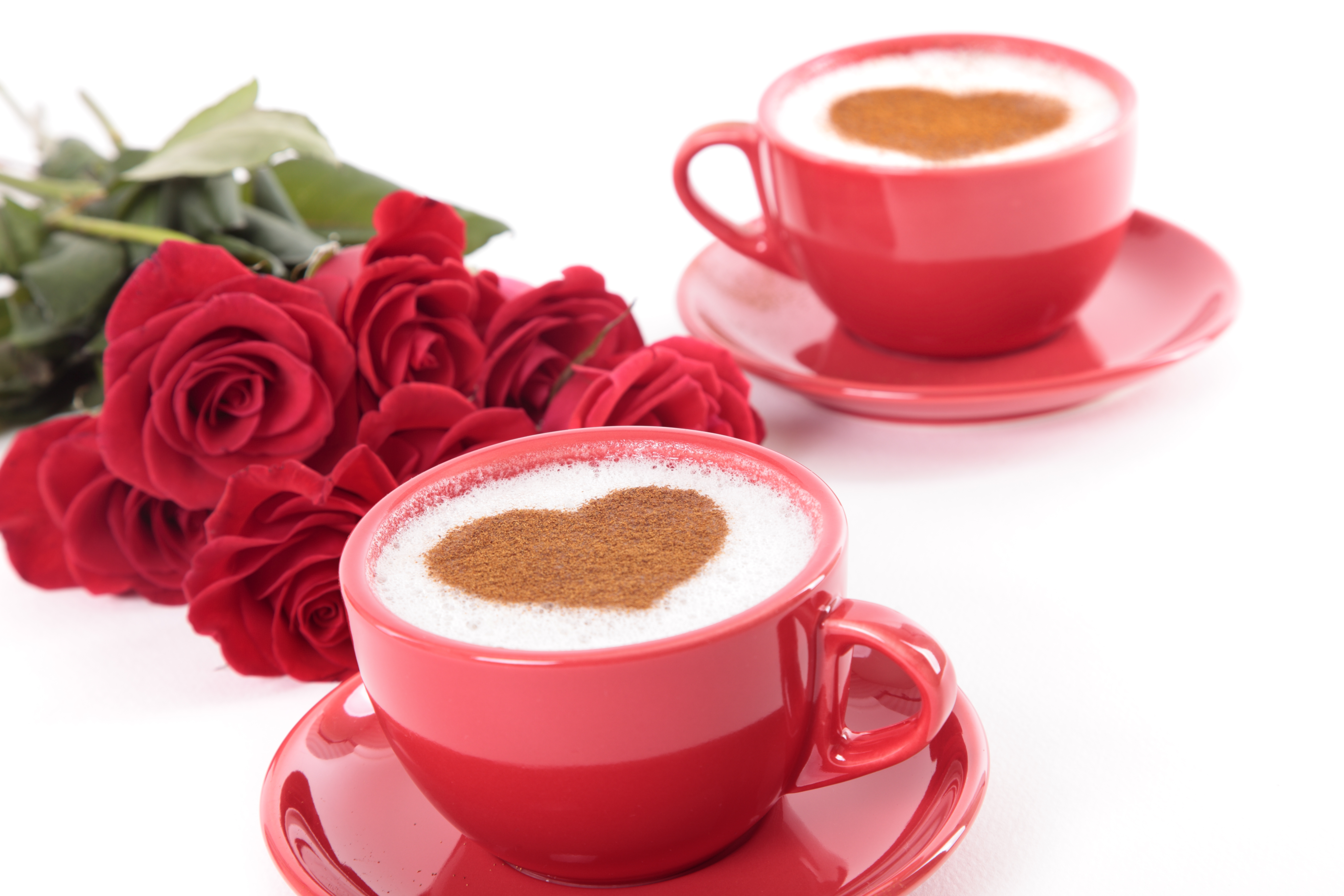 Laden Sie das Rose, Tasse, Rote Blume, Nahrungsmittel, Stillleben, Kaffee, Herzförmig-Bild kostenlos auf Ihren PC-Desktop herunter