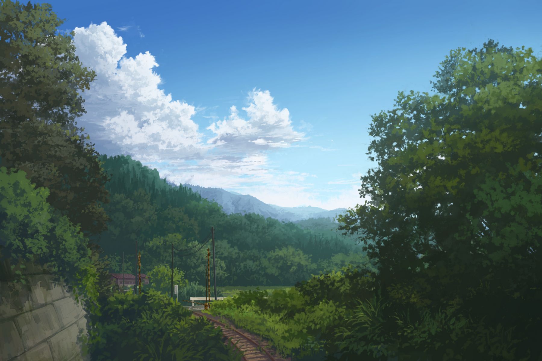 Handy-Wallpaper Landschaft, Gebäude, Wolke, Szene, Original, Himmel, Animes kostenlos herunterladen.