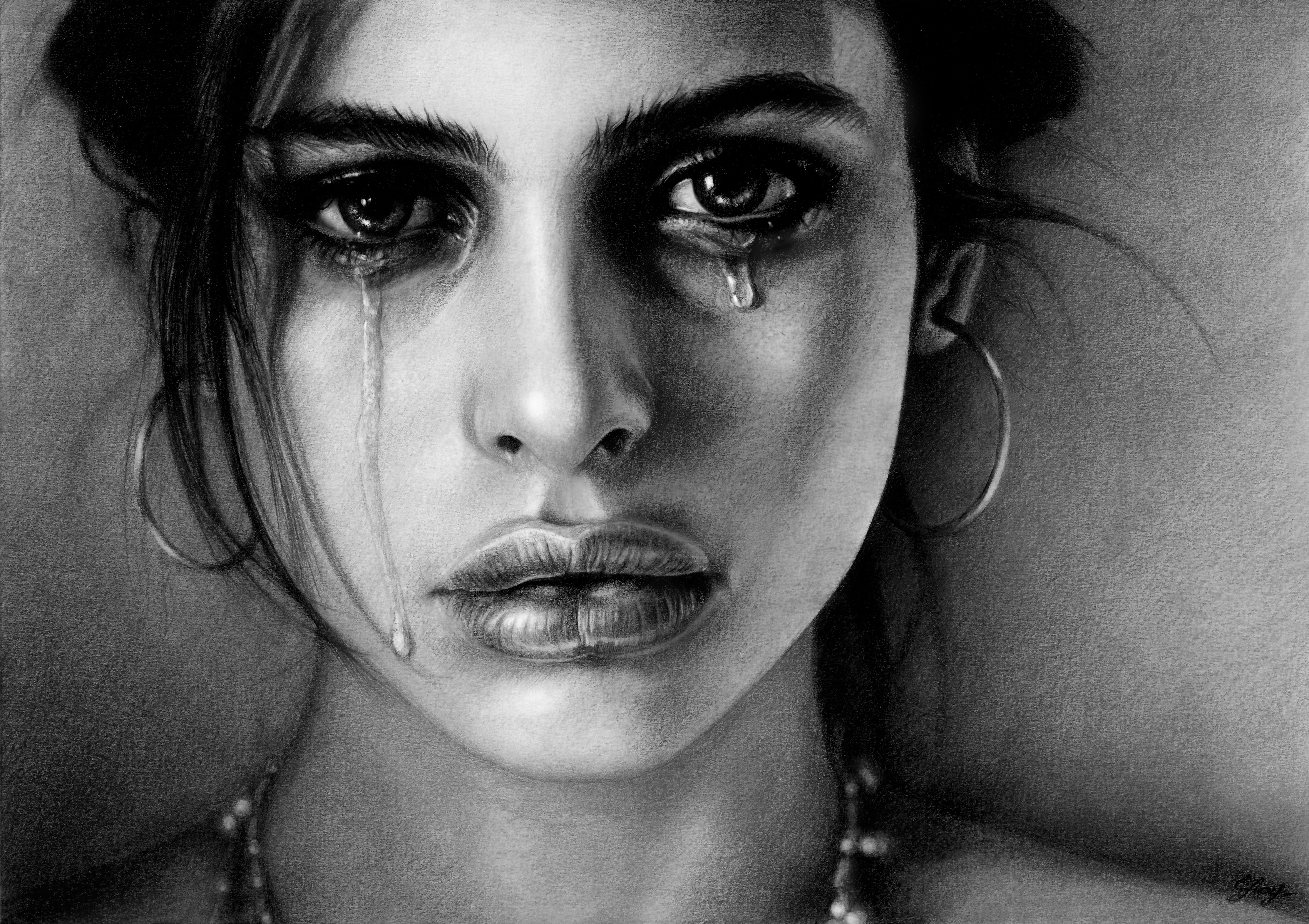 Download mobile wallpaper Painting, Sad, Artistic, Face, Crying for free.