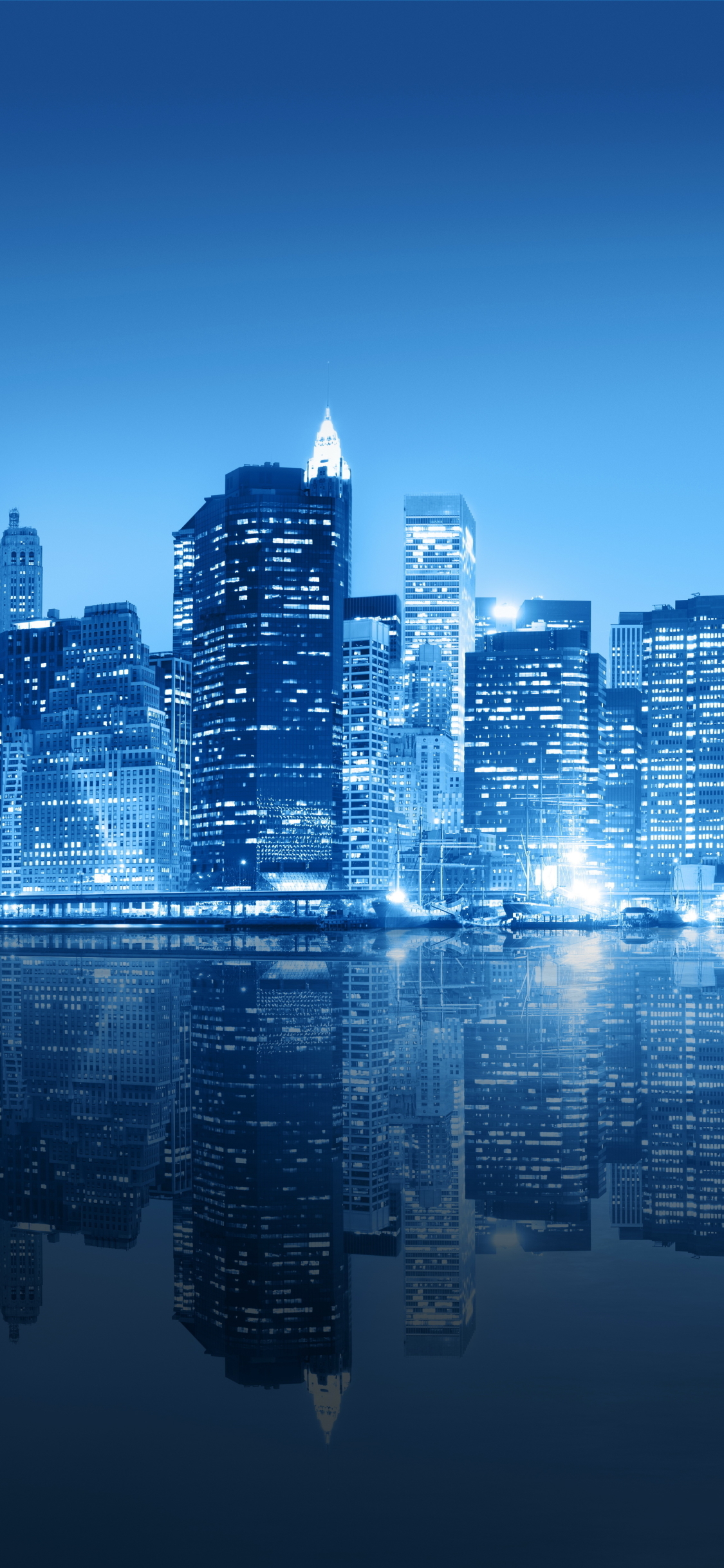 無料モバイル壁紙都市, 街, 超高層ビル, 建物, 反射, 青い, ニューヨーク, 夜, マンメイドをダウンロードします。