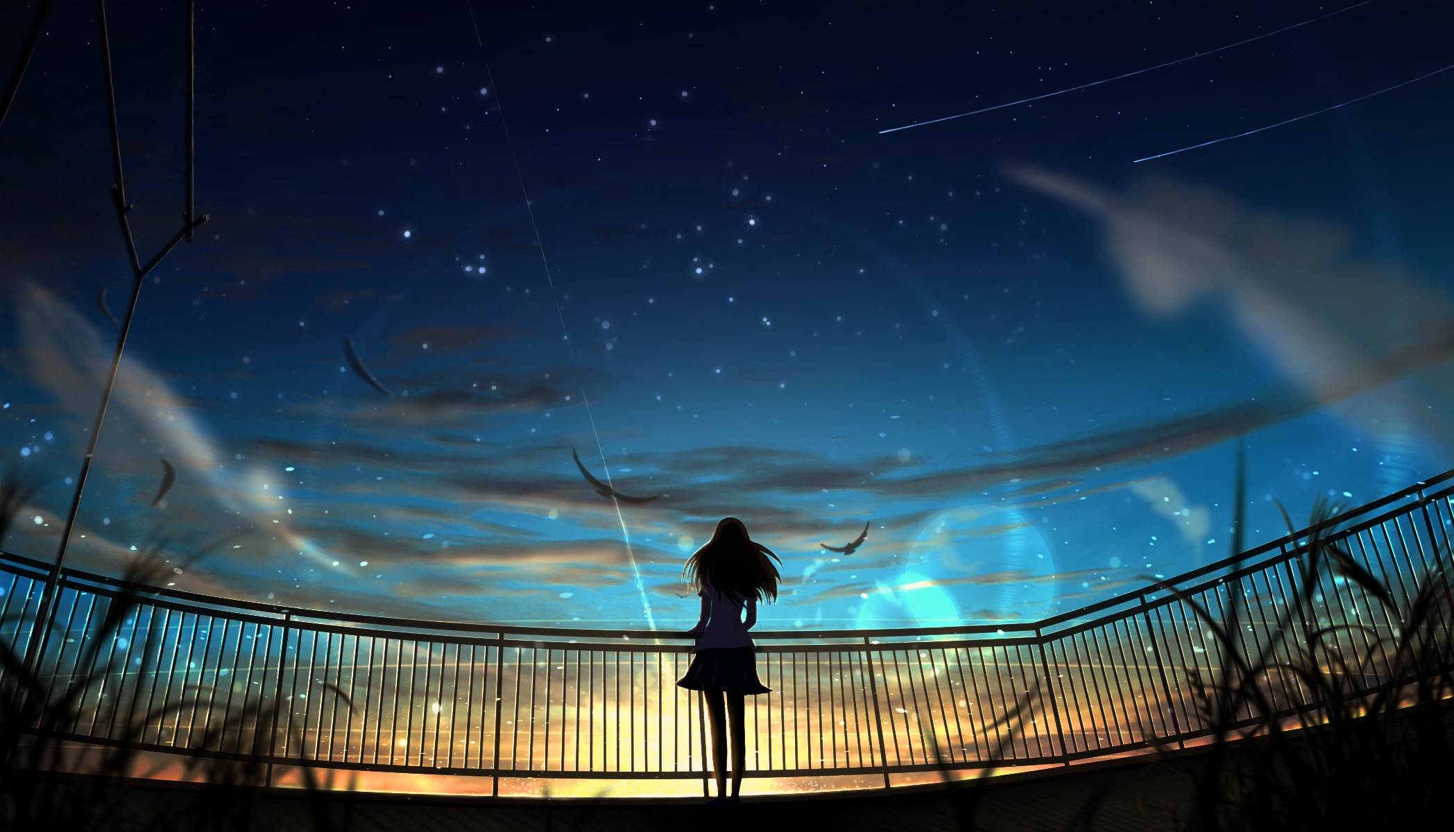 Free download wallpaper Anime, Sunset, Sky, Stars, Girl on your PC desktop
