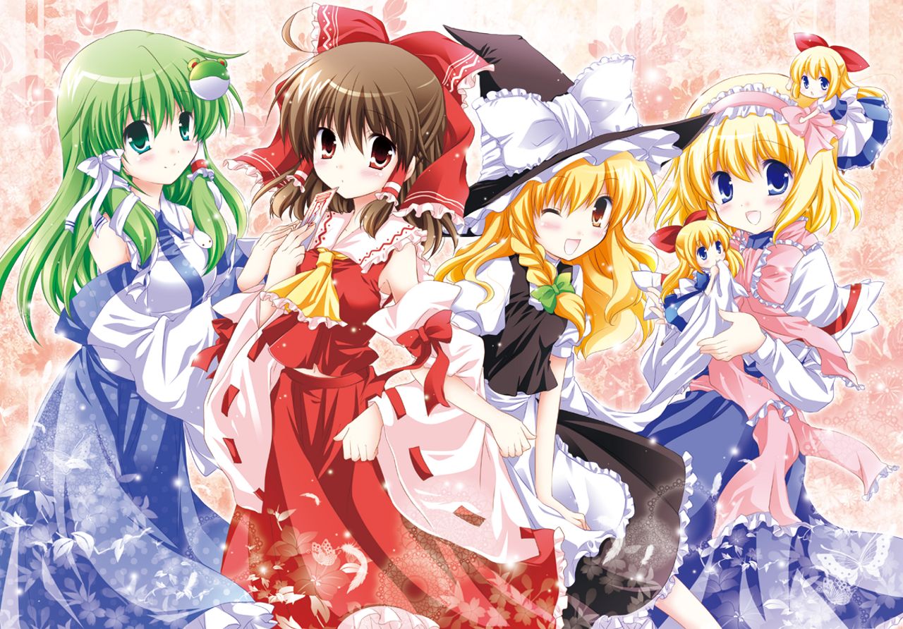 Download mobile wallpaper Anime, Touhou, Sanae Kochiya, Reimu Hakurei, Marisa Kirisame, Alice Margatroid for free.