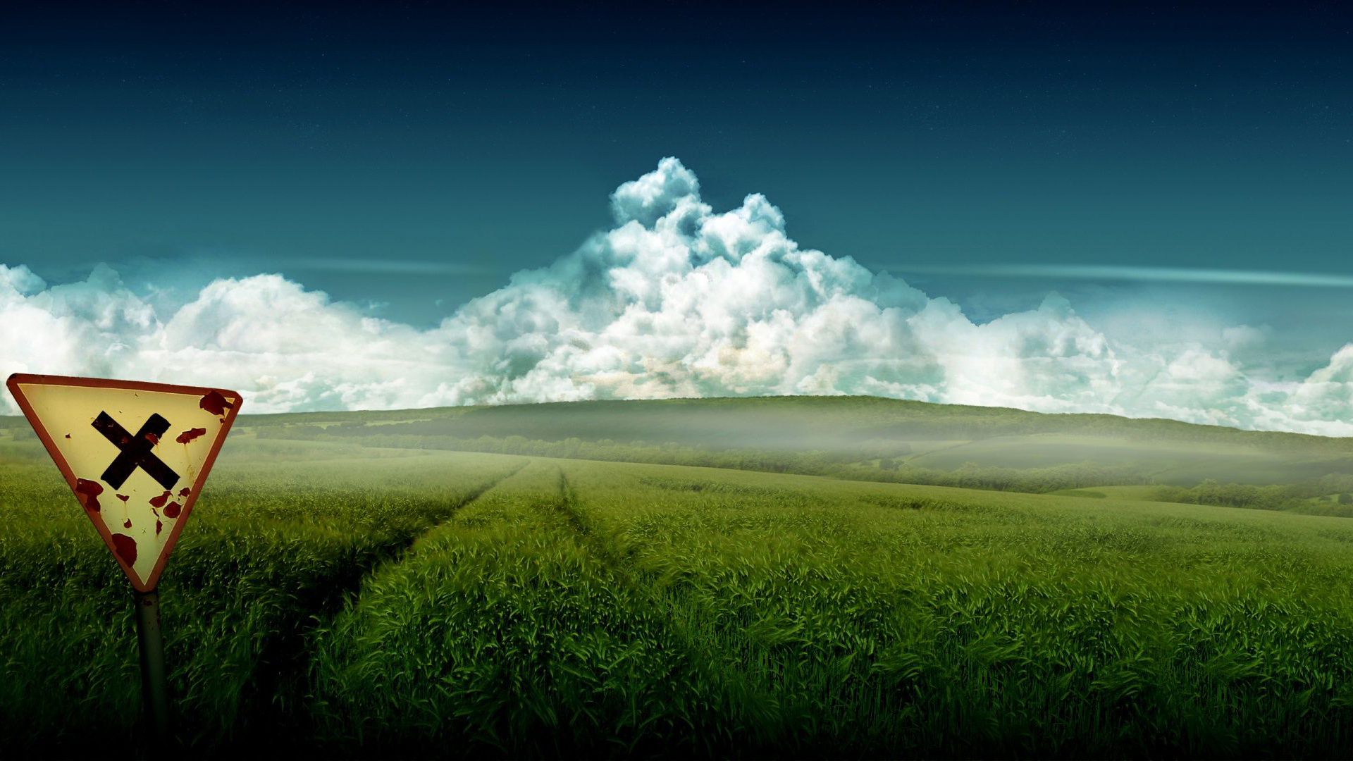 Download mobile wallpaper Landscape, Grass, Earth, Sign for free.