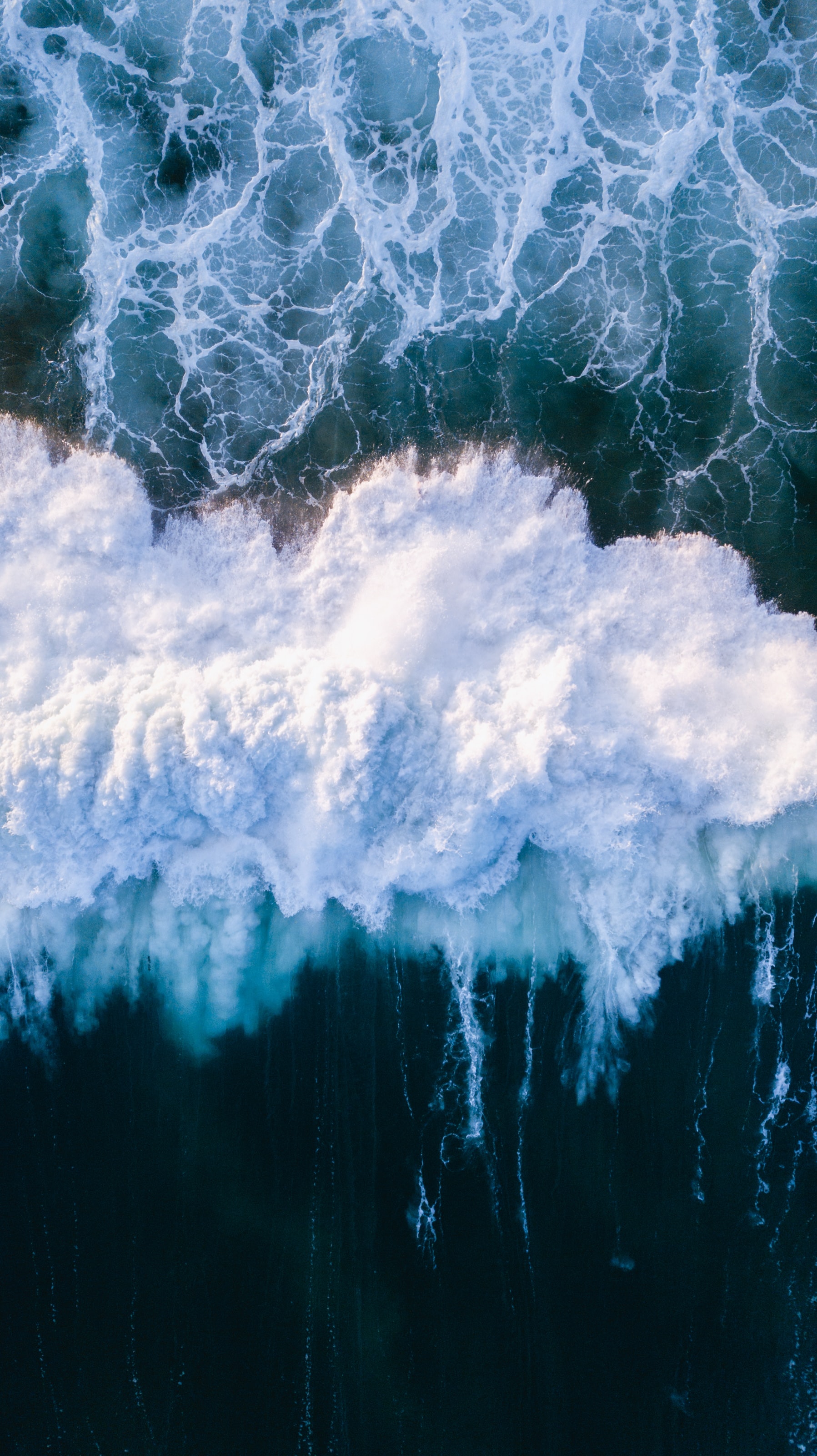 Download mobile wallpaper Water, Waves, View From Above, Spray, Nature, Sea for free.