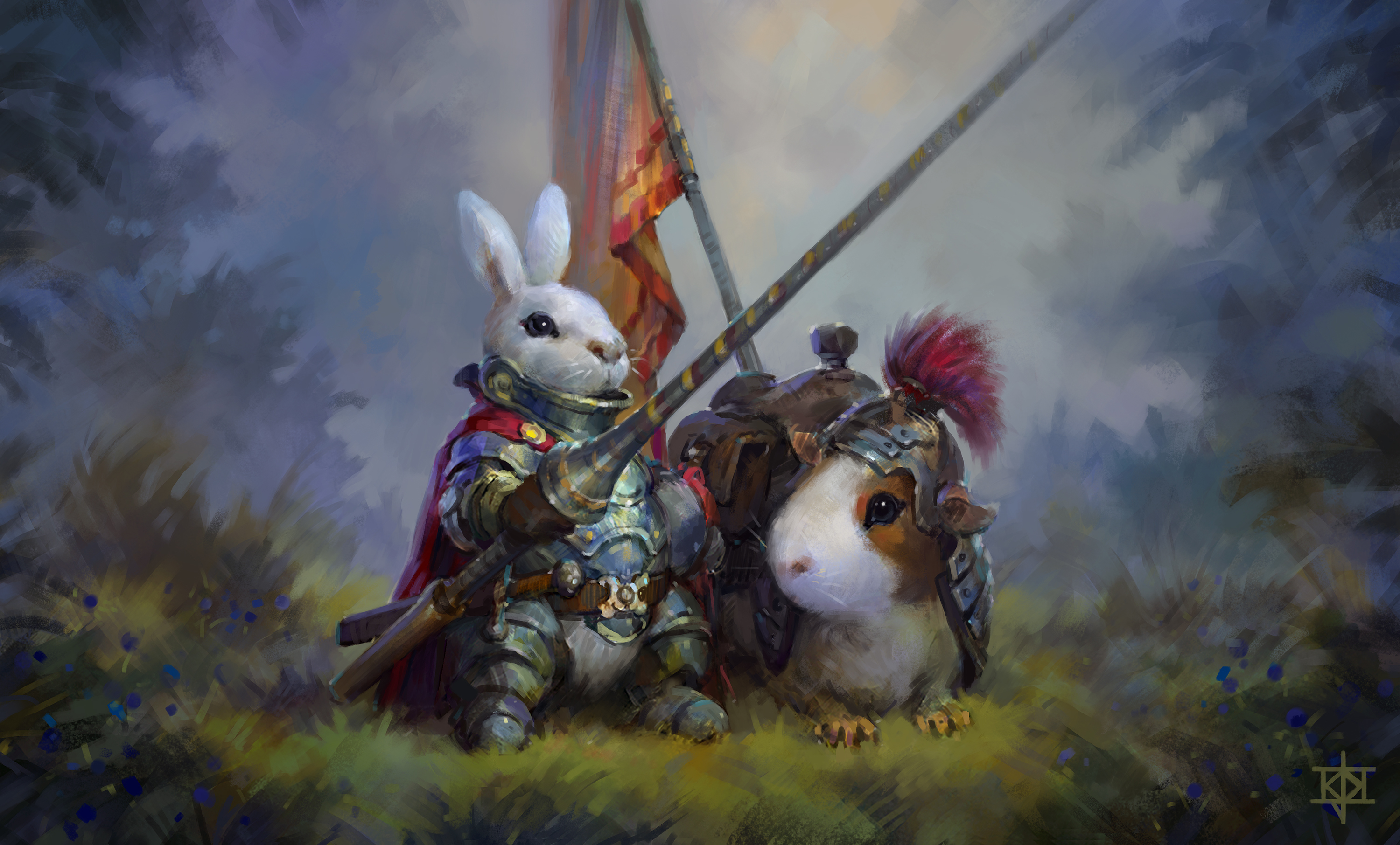 art, guinea pig, rabbit, knights HD wallpaper