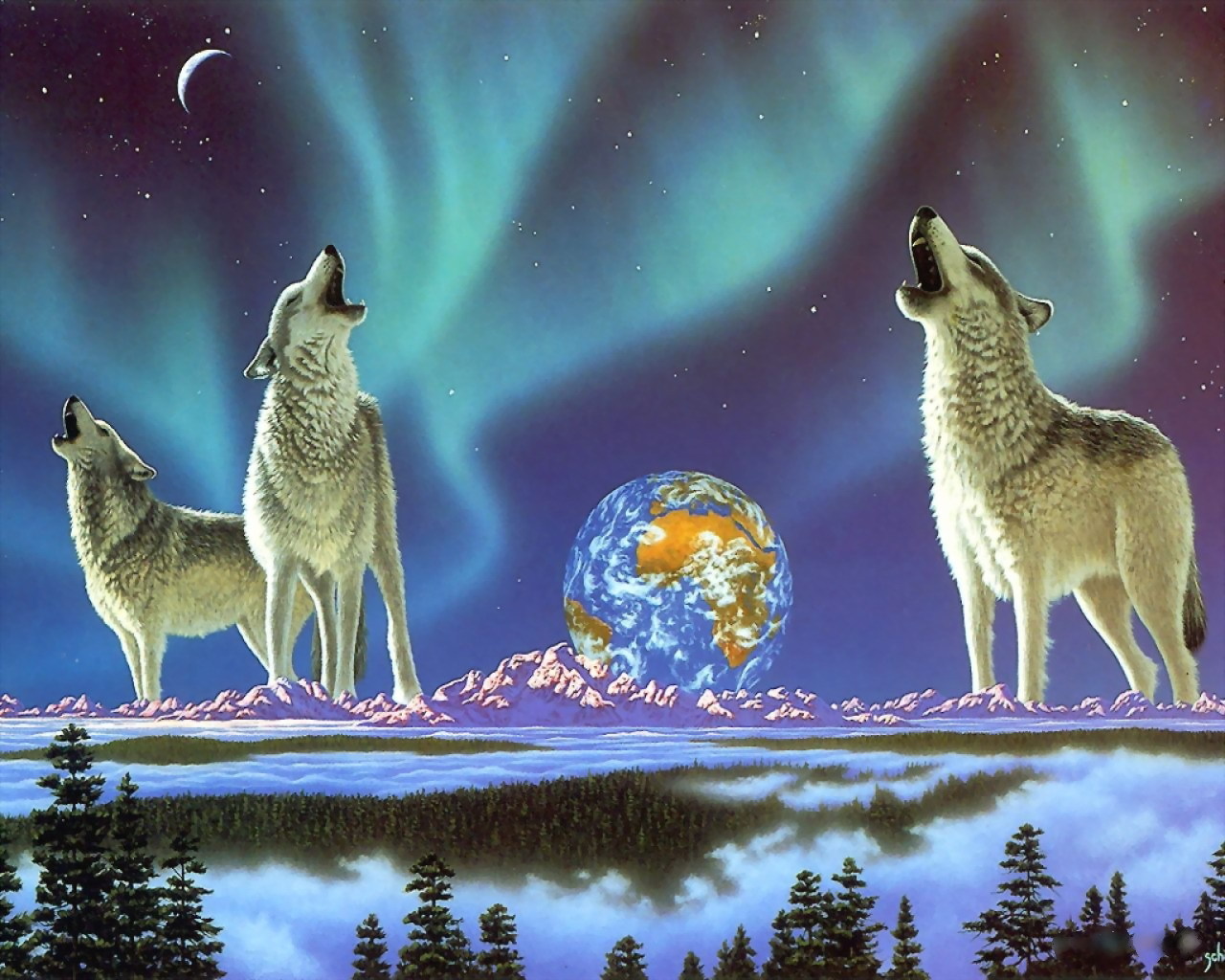 android animals, wolfs, blue