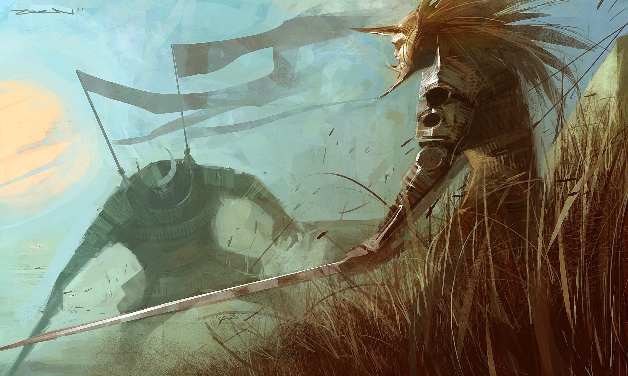 Laden Sie das Fantasie, Krieger, Samurai, Schlacht-Bild kostenlos auf Ihren PC-Desktop herunter