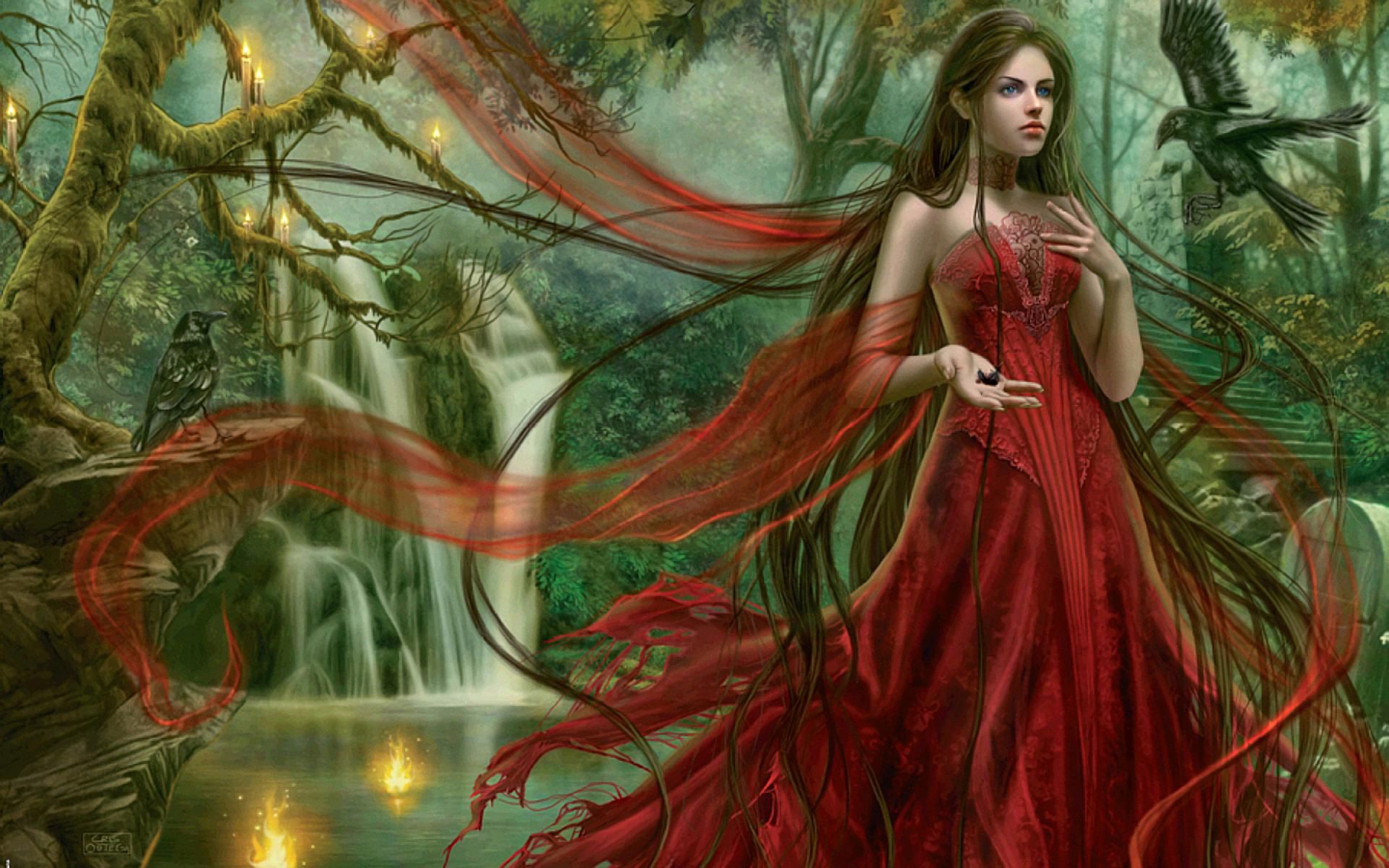 Free download wallpaper Fantasy, Women, Red Dress on your PC desktop